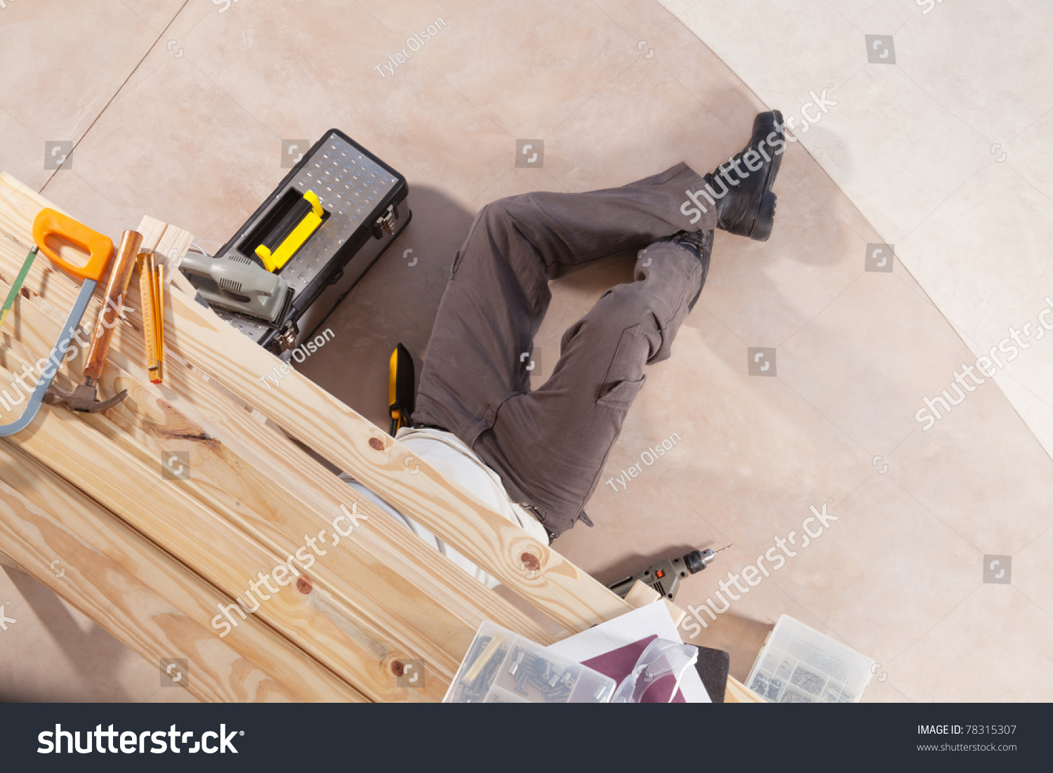 Carpenter Working Under Table Carpentry Tools Stock Photo Edit Now 78315307