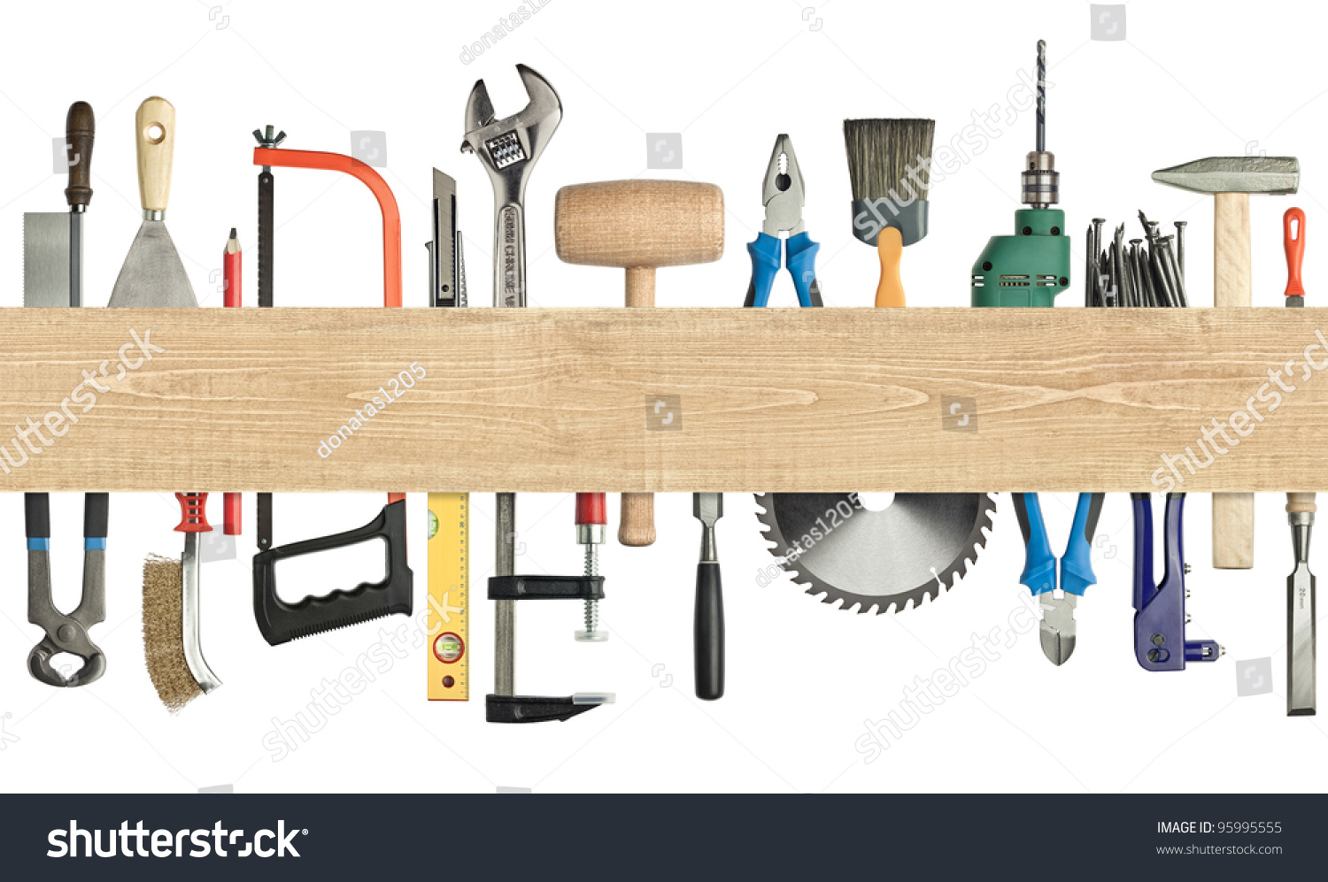 Carpentry, Construction Background. Tools Underneath The Wood Plank ...