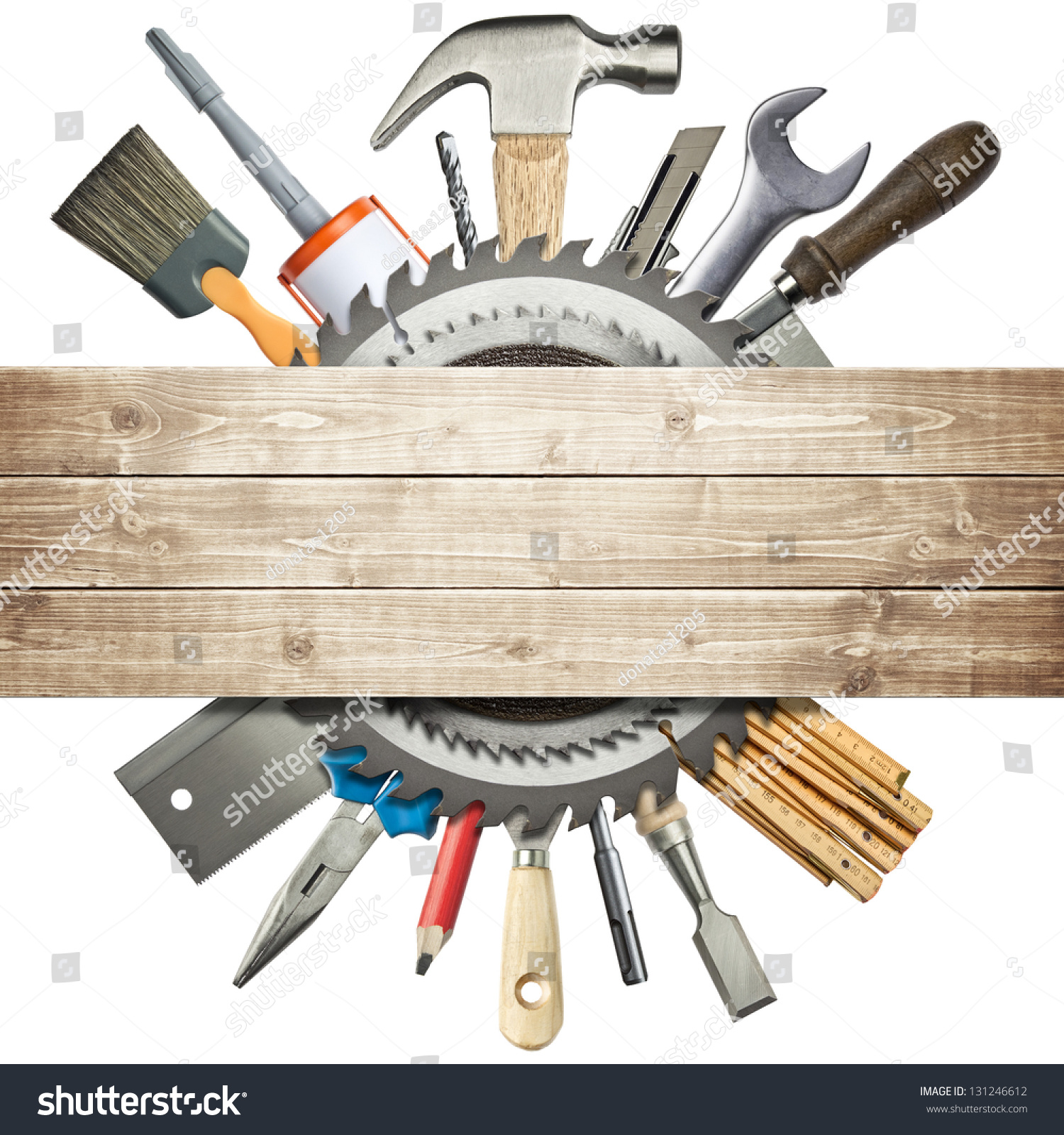 Carpentry Construction Collage Tools Underneath Wooden Stock Photo ...