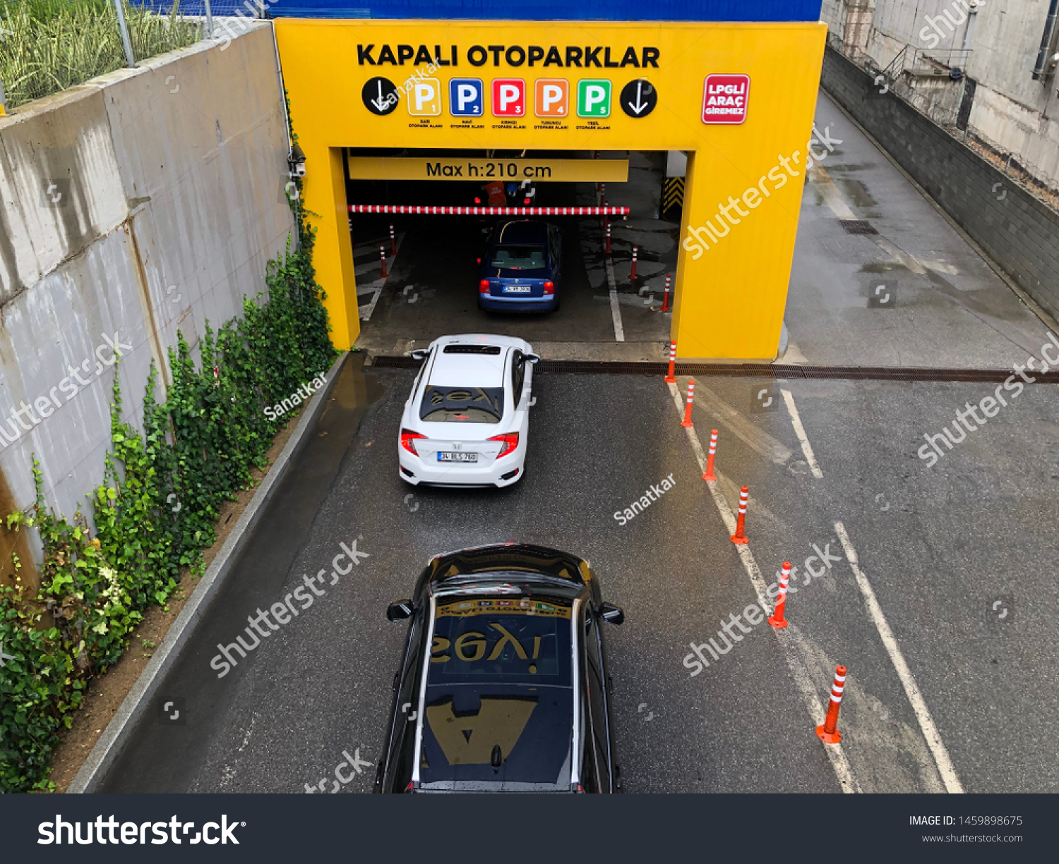 cars waiting line enter parking garage stock photo edit now 1459898675