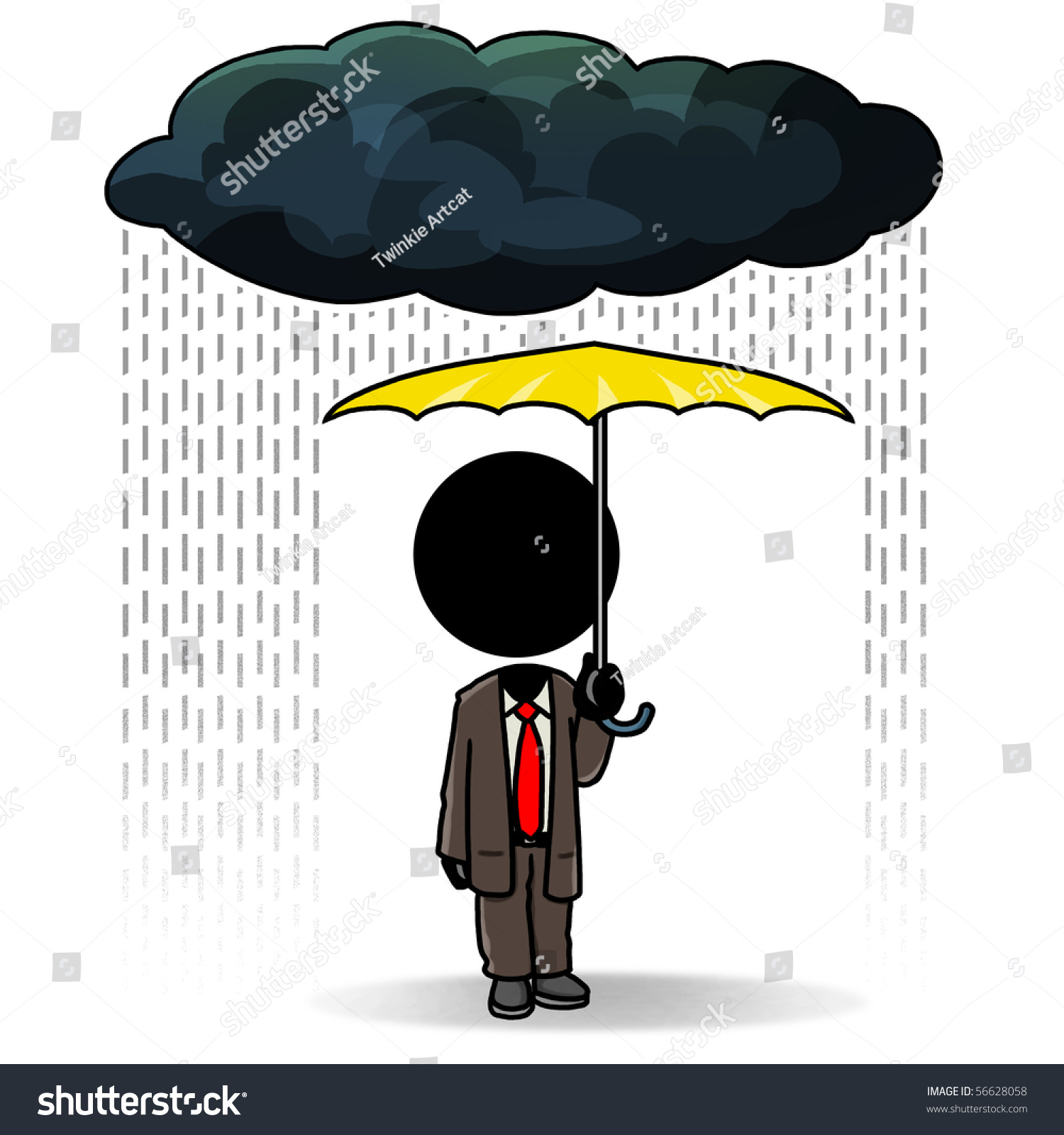 Cartoon Action Icon Of A Man Holding A Big Umbrella Under The Rain ...