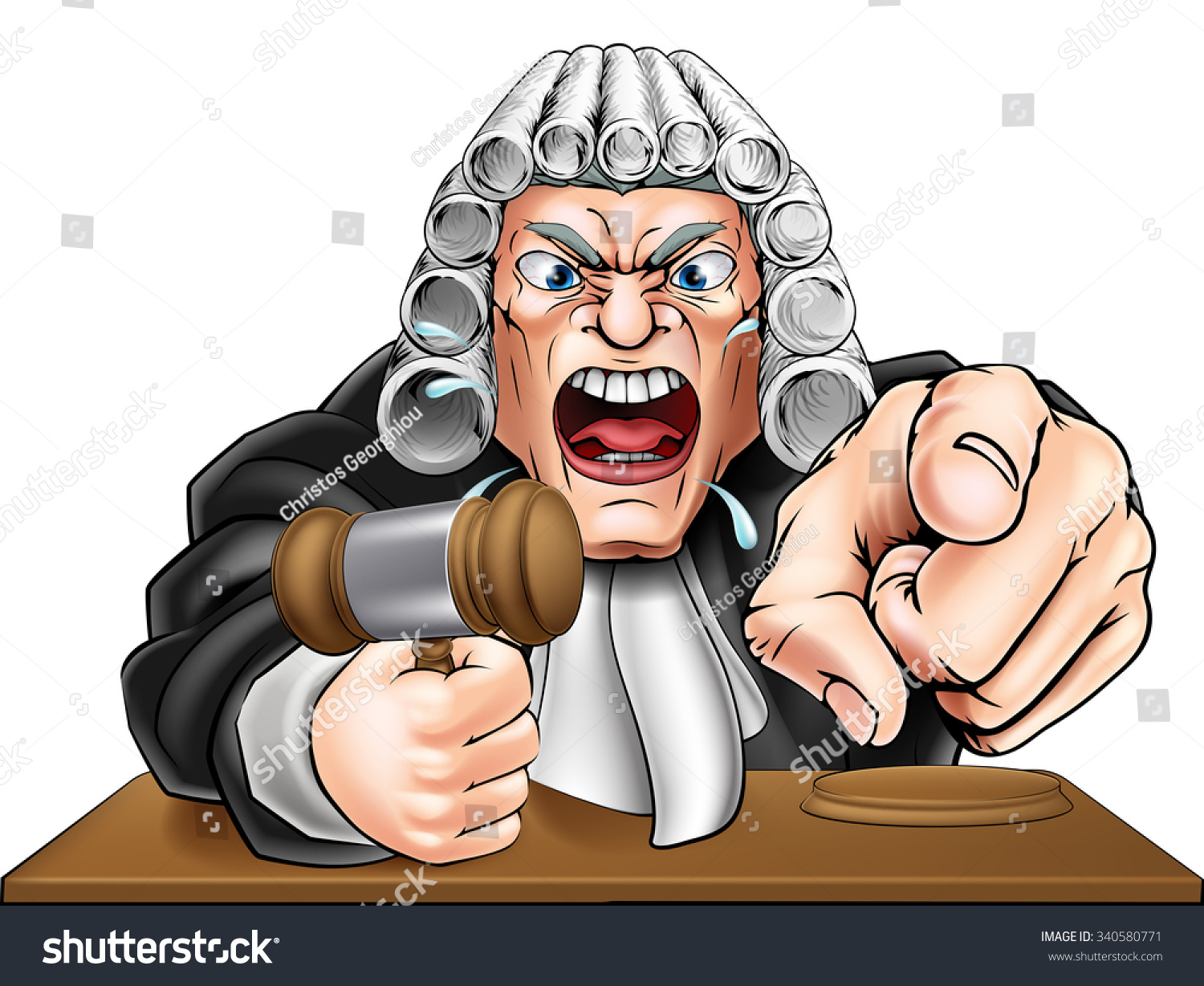 Cartoon Angry Judge Cartoon Character Screaming: ภาพประกอบสต็อก 340580771