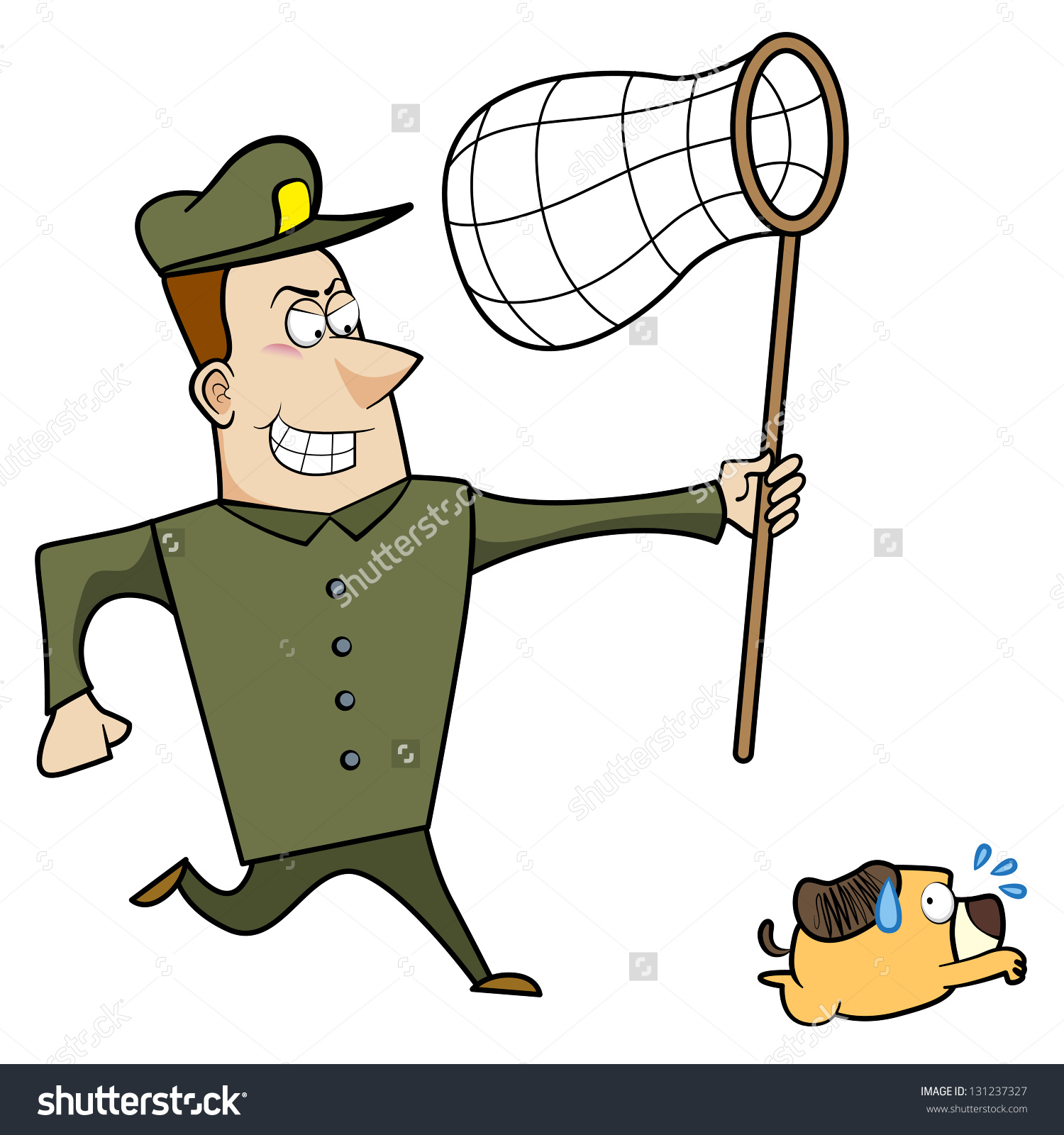 Cartoon Animal Control Officer Chasing A Dog With A Net. Stock Photo ...