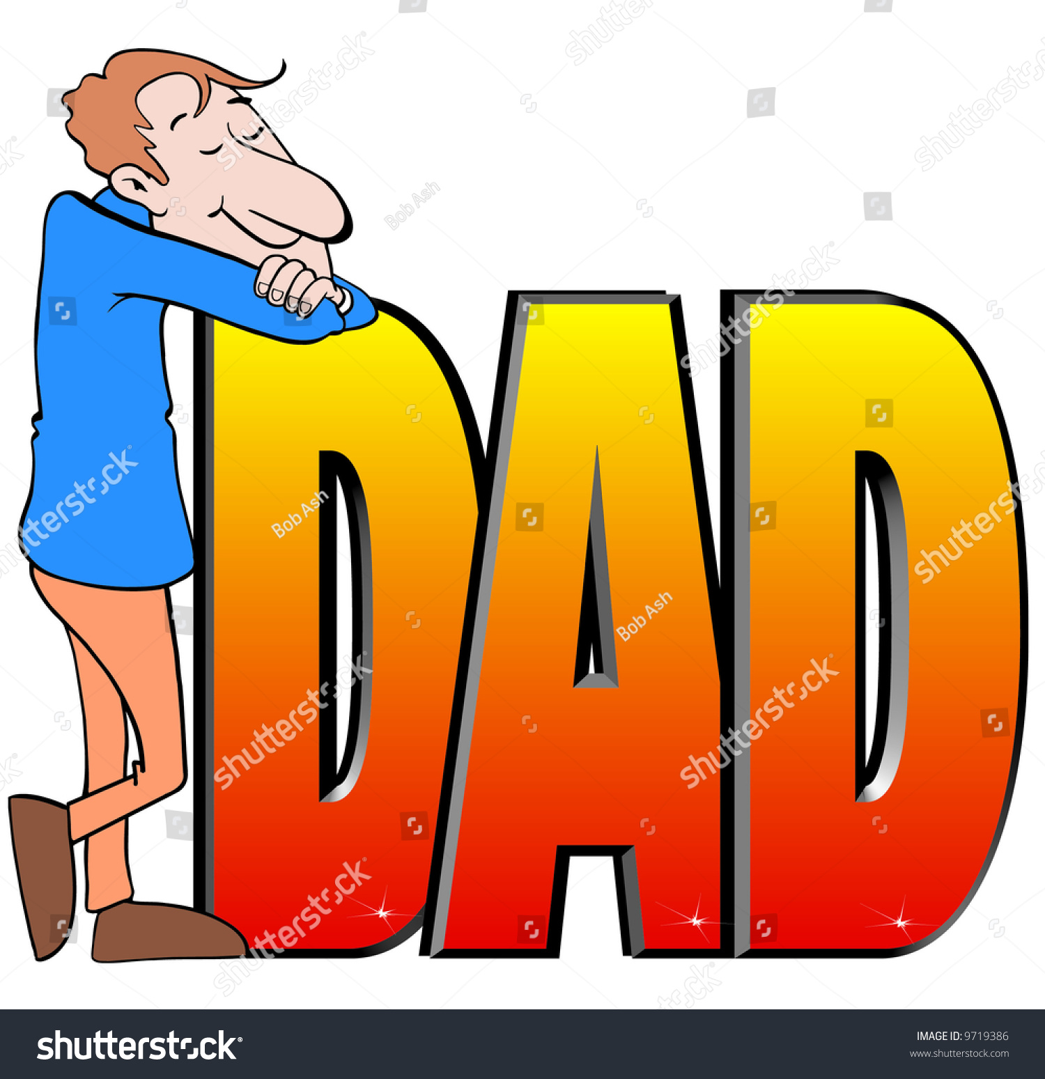 Cartoon Art Dad Leaning On Words Stock Photo 9719386 - Shutterstock