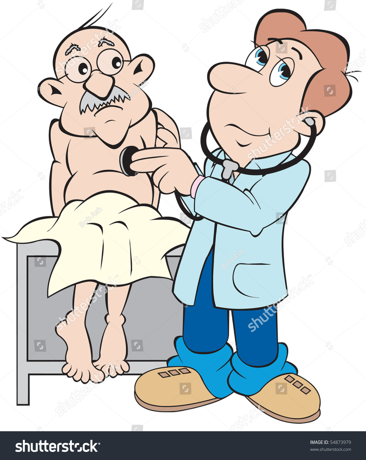 Cartoon Art Of A Doctor Listening To An Elderly Man'S Heart. Elements ...