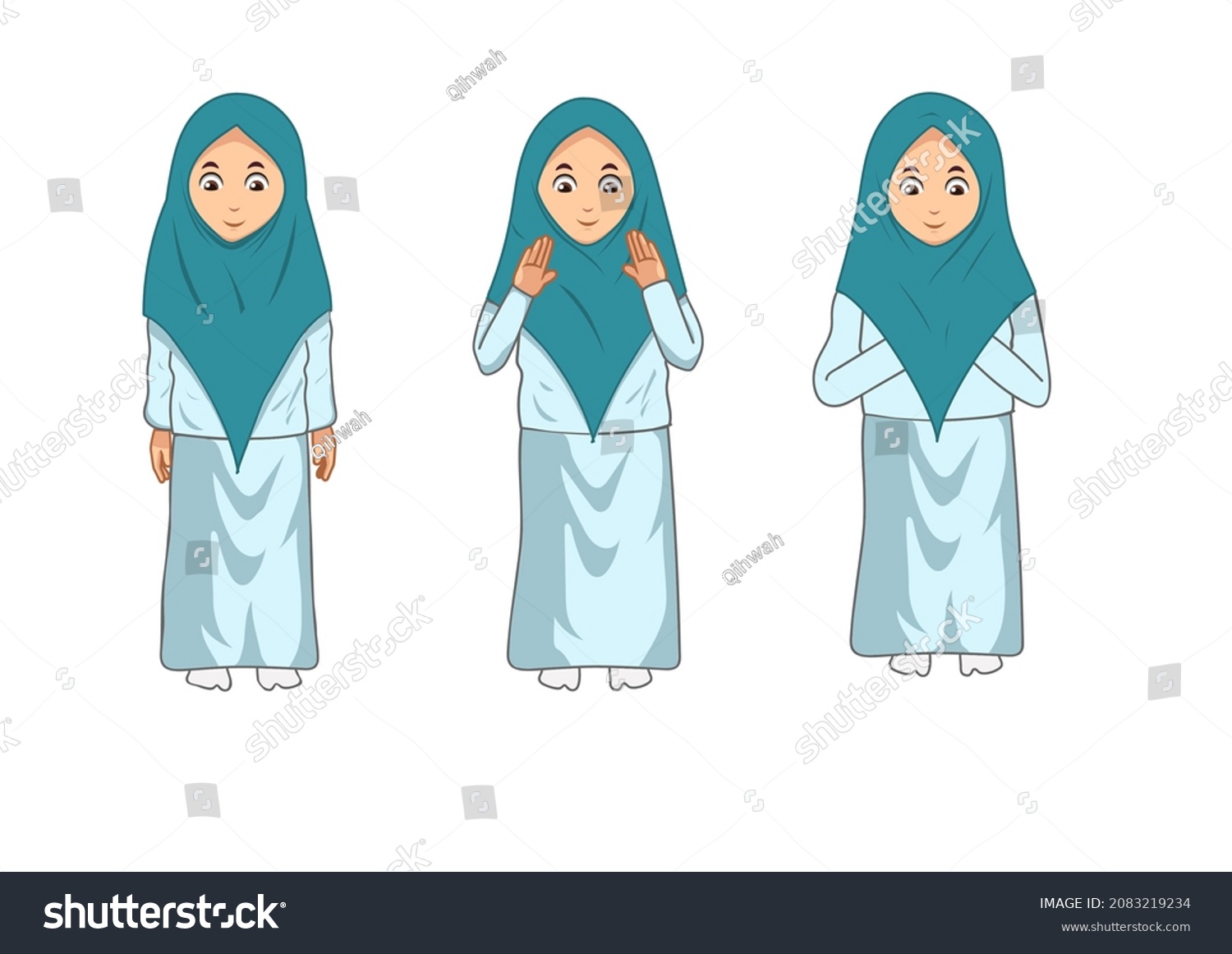 Cartoon Beautiful Muslim Girl Standing Stock Illustration 2083219234 ...