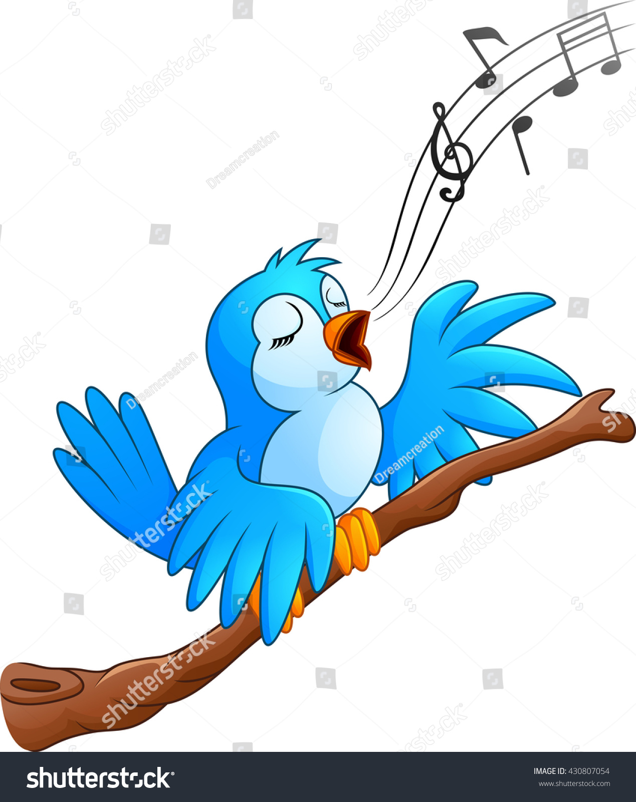 Cartoon Bird Sing On Branch Stock Illustration 430807054 - Shutterstock