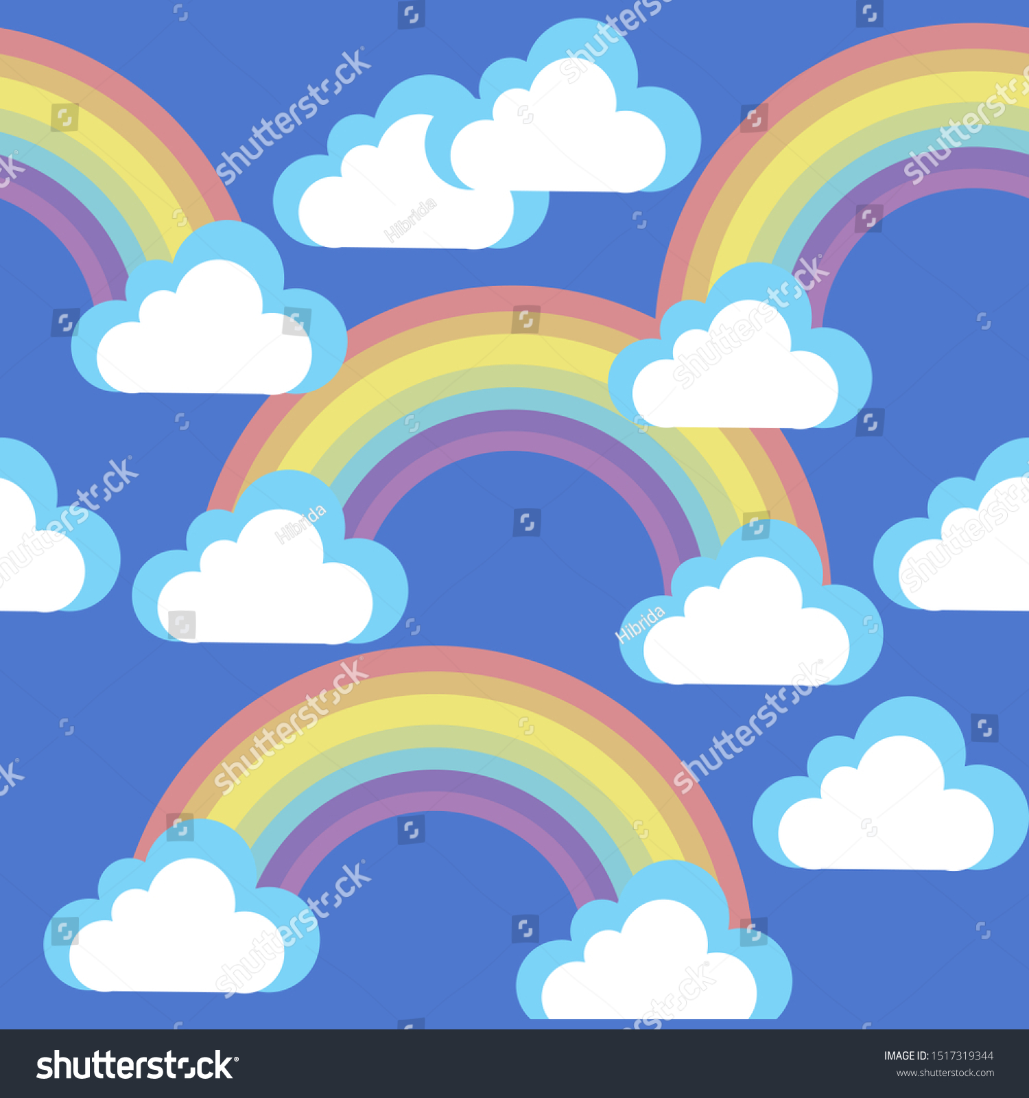 Cartoon Blue Sky Clouds Rainbows Stock Illustration 1517319344 1632