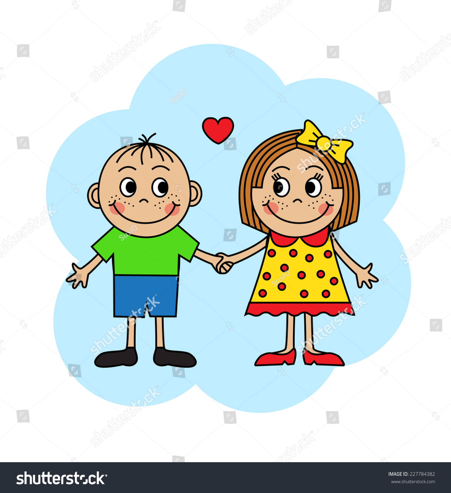 Cartoon Boy Girl Love Holding Hands Stock Illustration