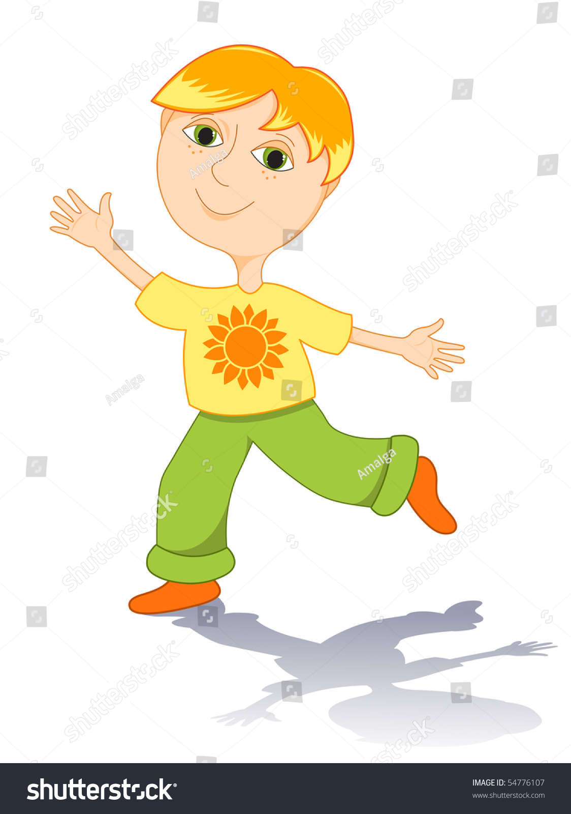 Cartoon Boy In A T-Shirt With Sun. Isolated On White. Stock Photo ...