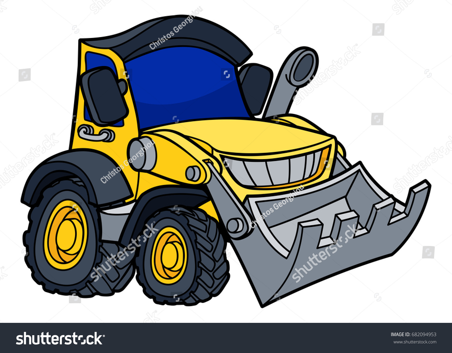 Cartoon Bulldozer Digger Construction Vehicle Illustration Stock ...