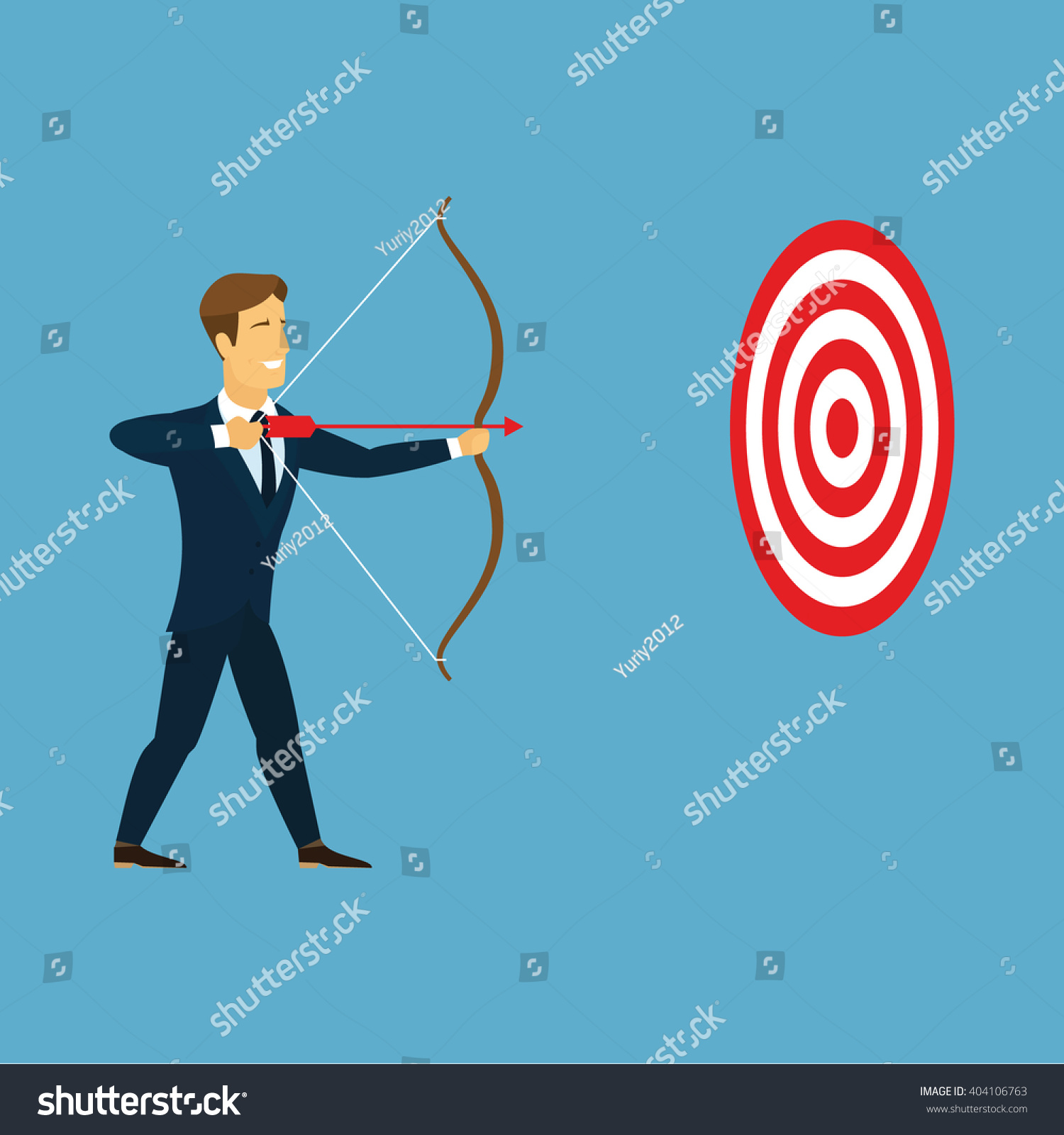 Cartoon Businessman Bow Arrow Hitting Center Stock Illustration