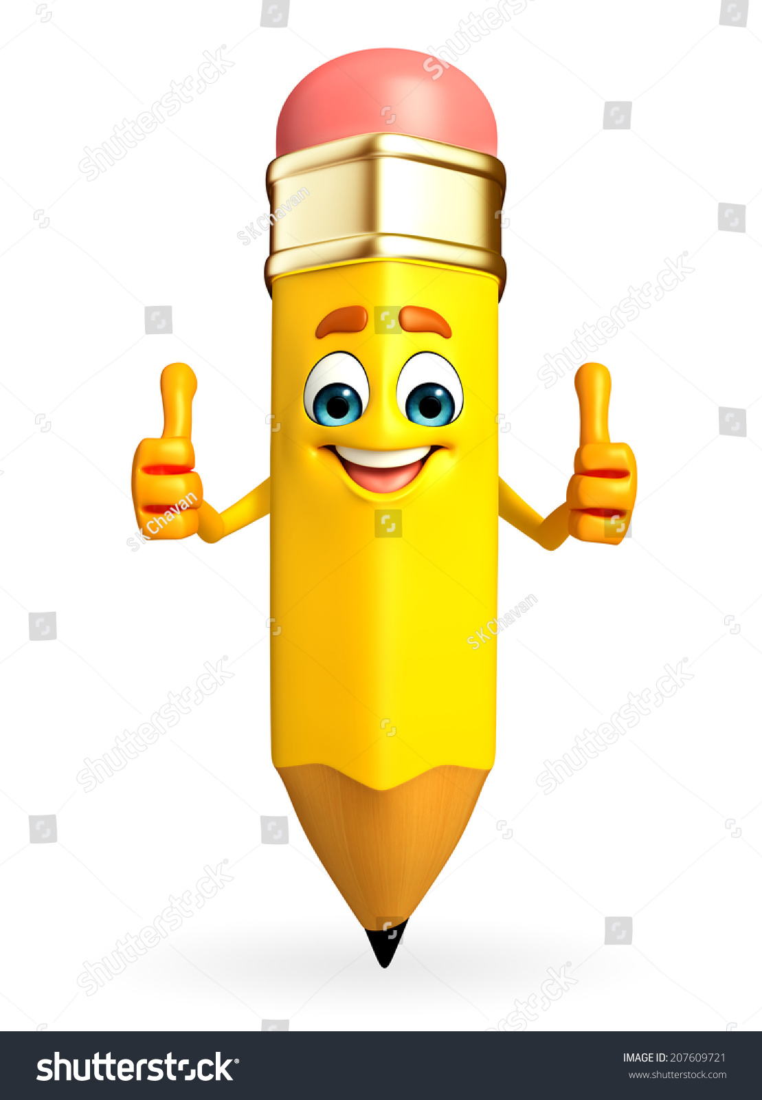 Cartoon Character Of Pencil Is Thumbs Up Pose Stock Photo 207609721 ...