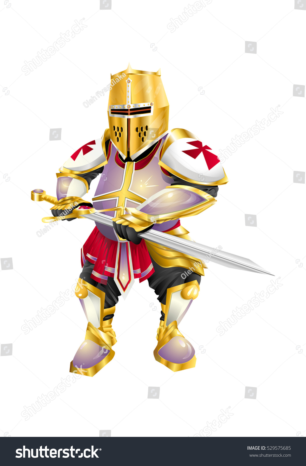 Cartoon Character Thick Templar Golden Armor Stock Illustration