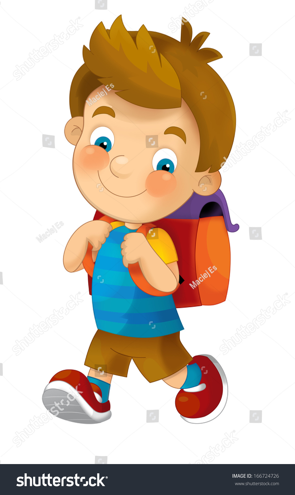 Cartoon Child Going School Illustration Children Stock Illustration ...