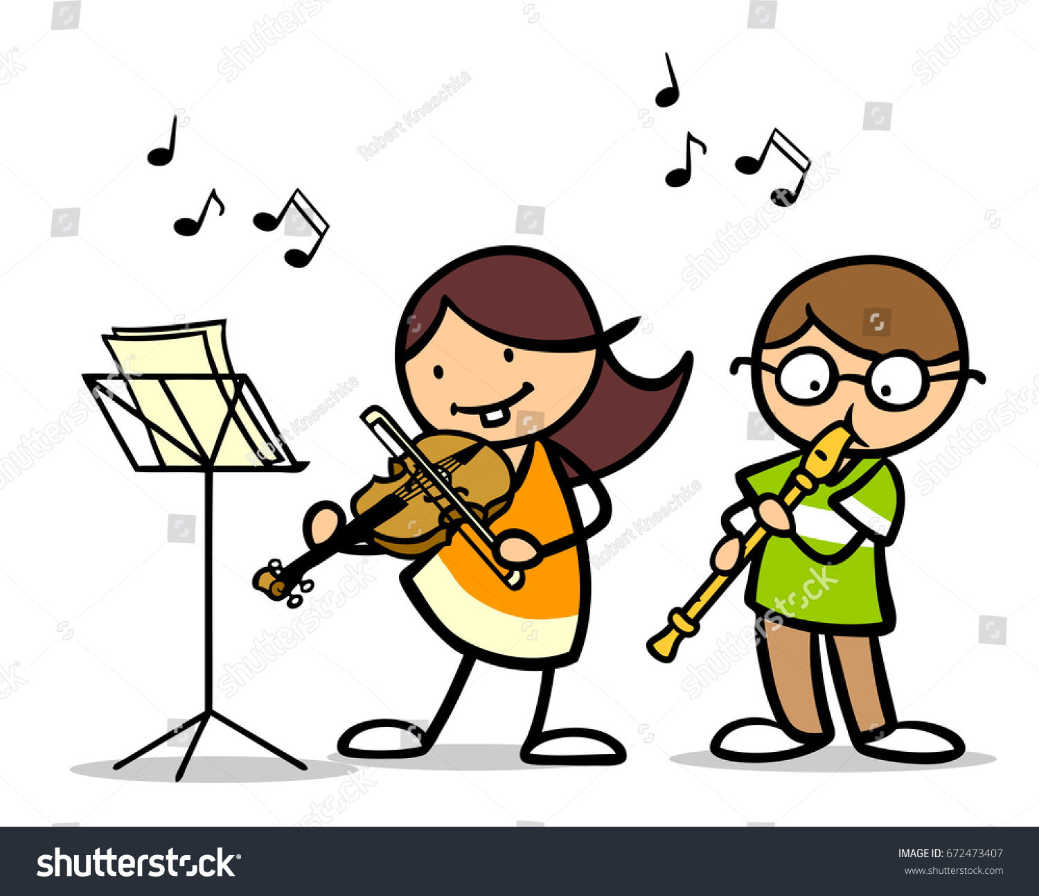 Cartoon Children Playing Musical Instrument Music Stock Illustration