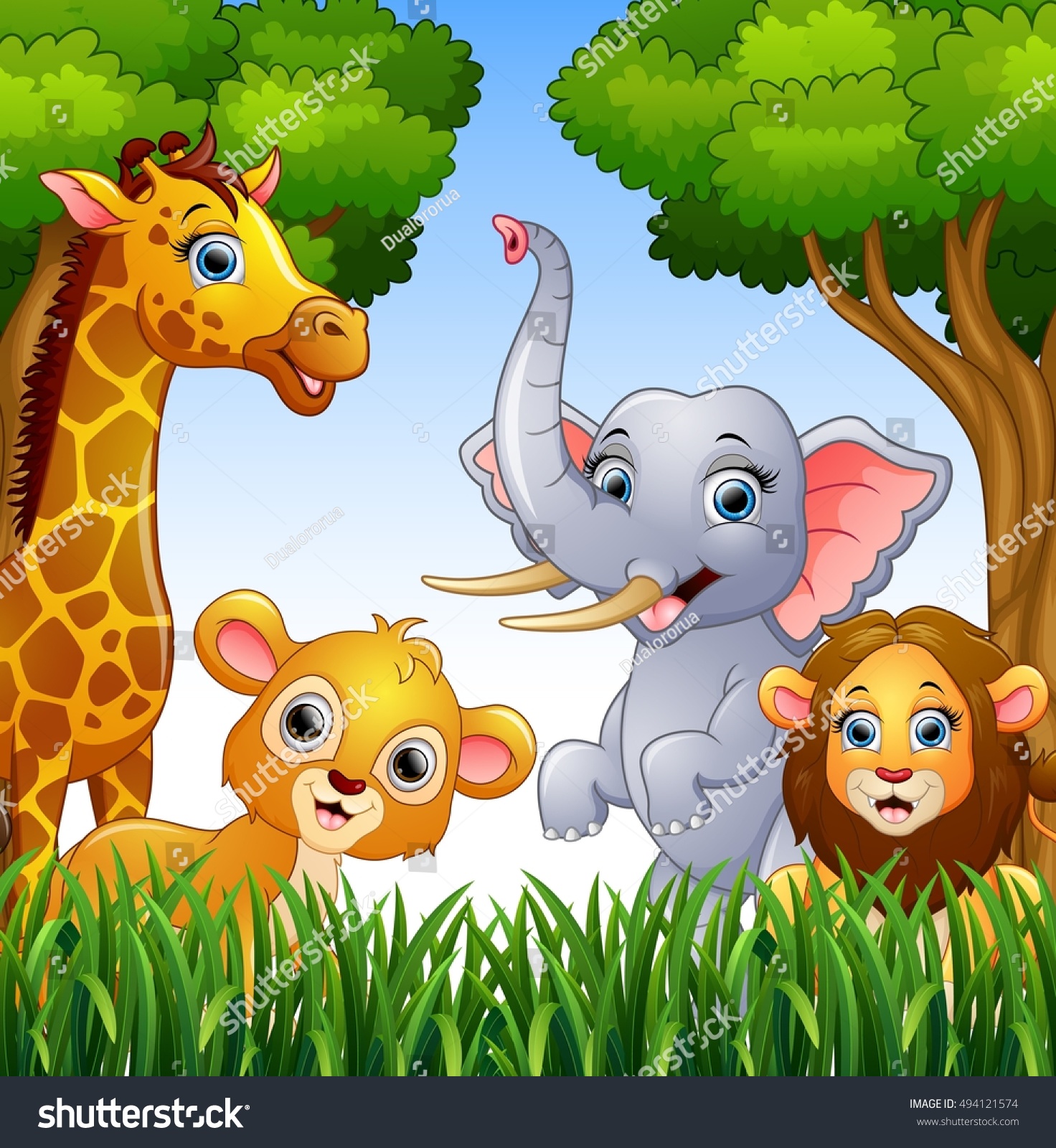 Cartoon Collection Animals In The Jungle Stock Photo 494121574