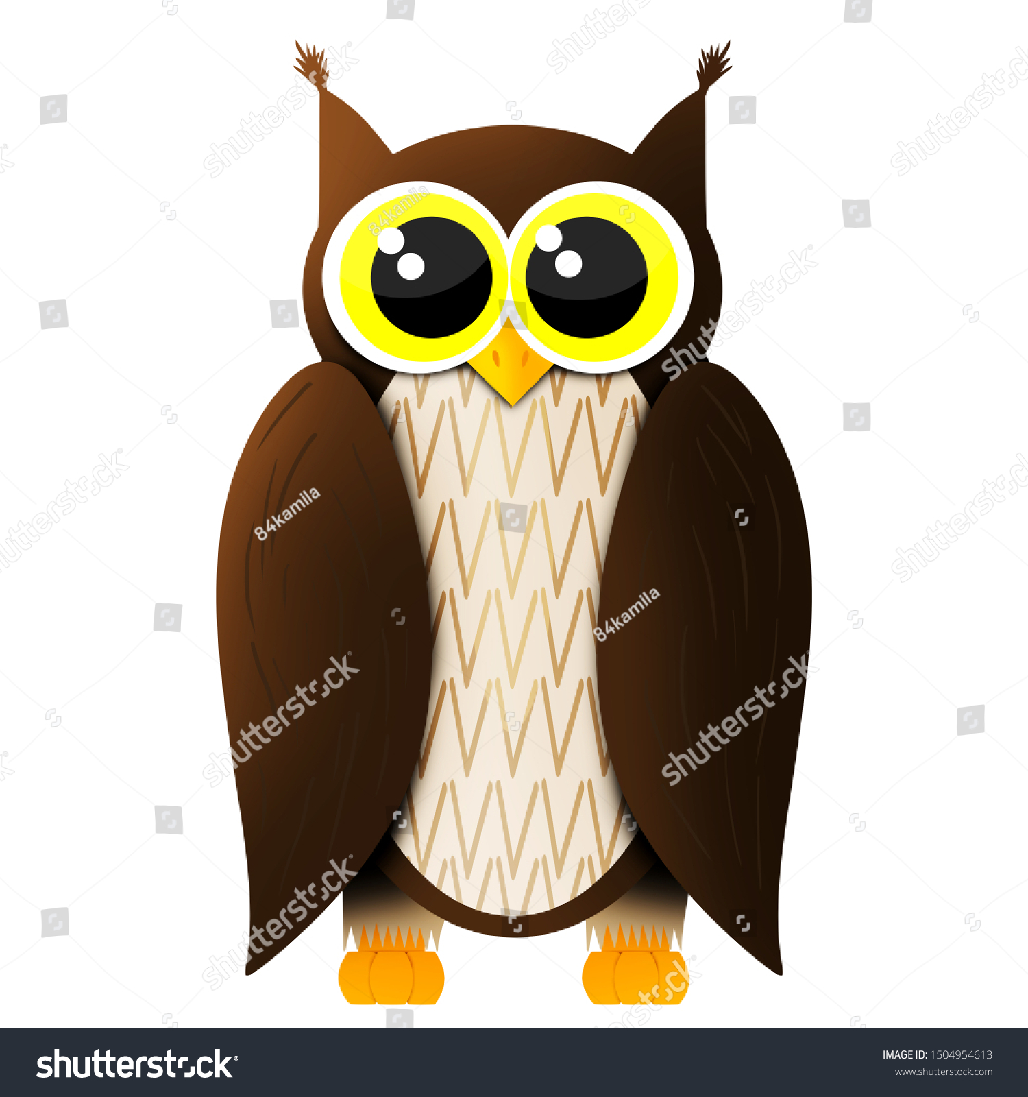 Cartoon Cute Owl Big Eyes Isolated Stock Illustration 1504954613