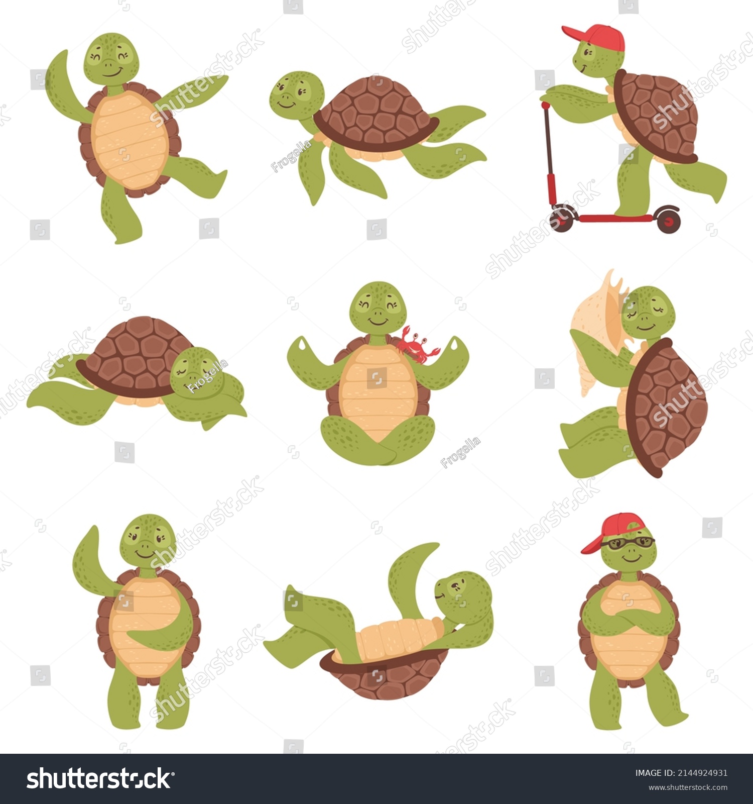 Cartoon Cute Turtles Funny Tortoise Characters Stock Illustration ...