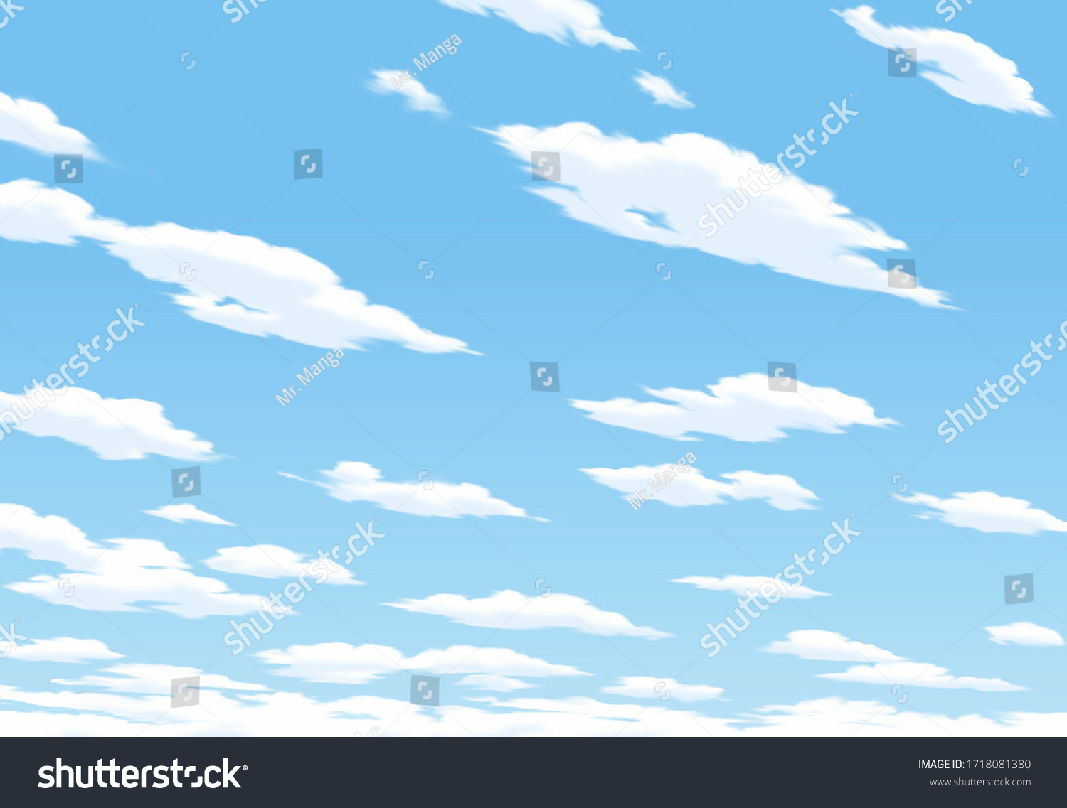 漫画のデザイン フワフワした雲の背景に澄んだ青い空 のイラスト素材