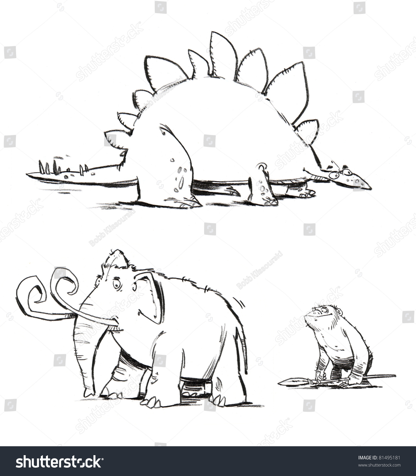 Cartoon Dinosaurs Caveman Pencil Sketch Stockillustration 81495181   Stock Photo Cartoon Dinosaurs And Caveman Pencil Sketch 81495181 