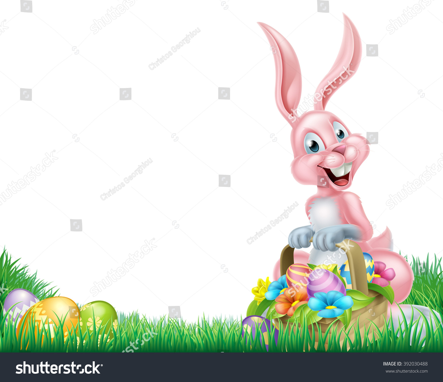 Cartoon Easter Background White Easter Bunny Stock Illustration