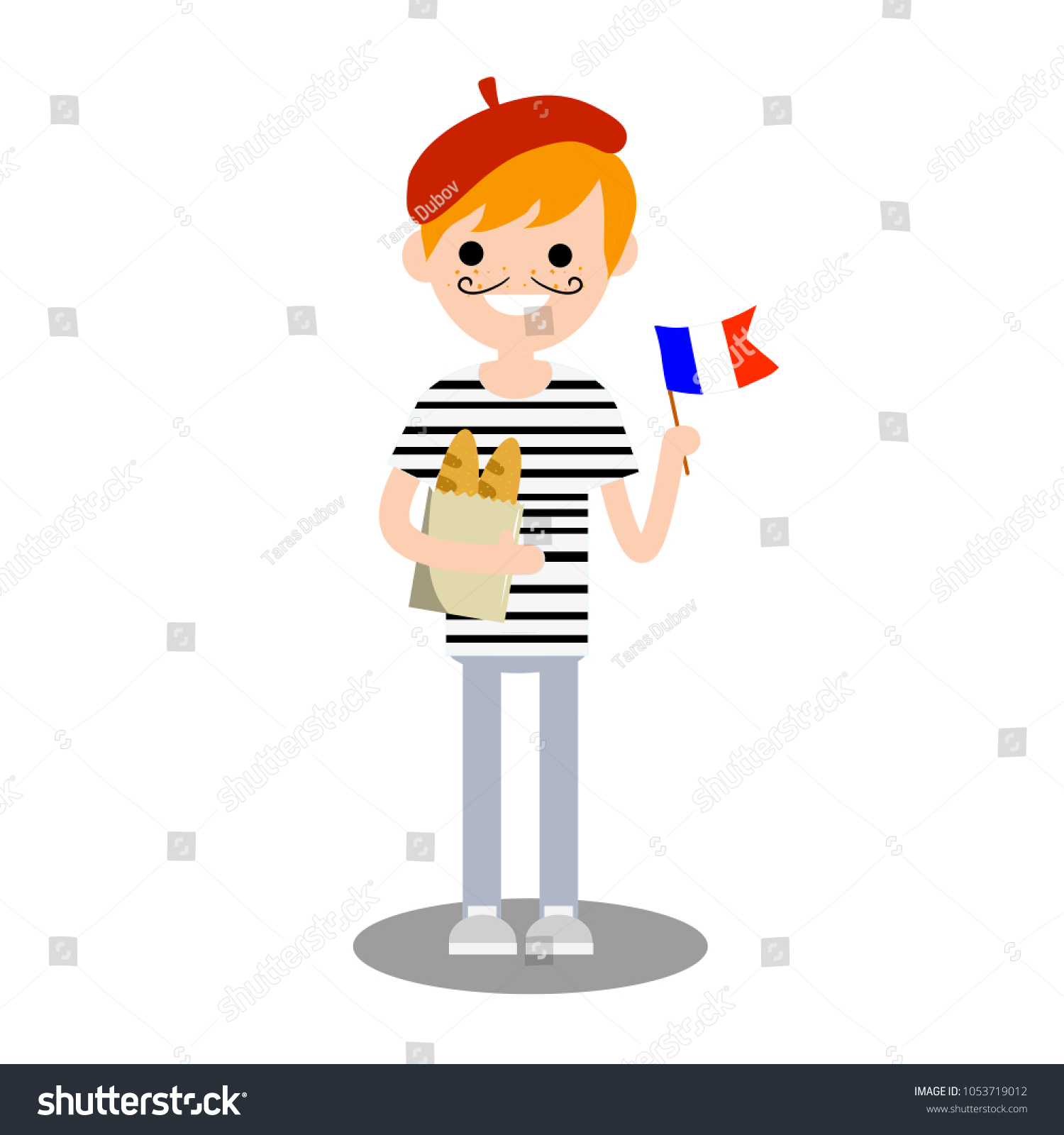 Cartoon Flat Illustration Young Guy Frenchman Stock Illustration 1053719012