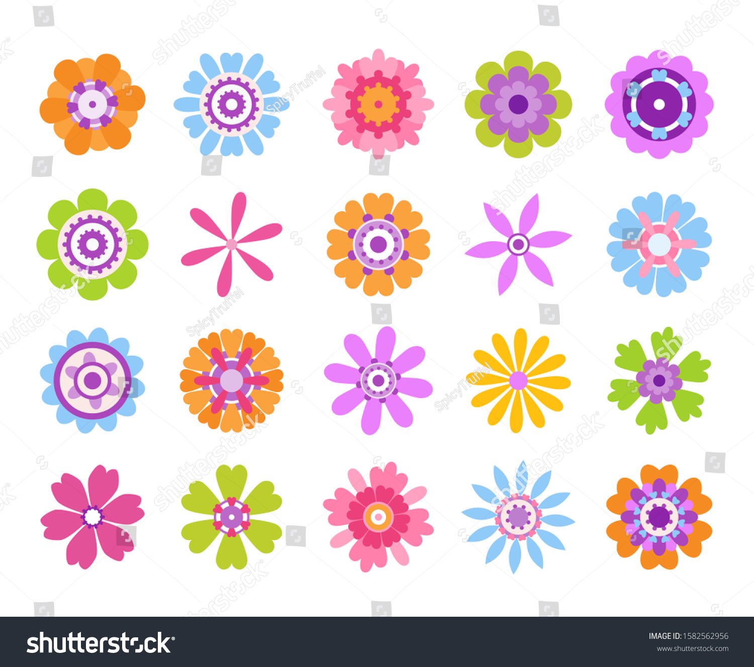 Cartoon Flower Icons Summer Cute Girly Stock Illustration 1582562956 ...