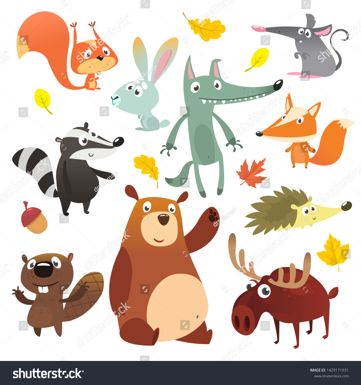 Cartoon Forest Animals Set Funny Cartoon Stock Illustration 1429171931 ...