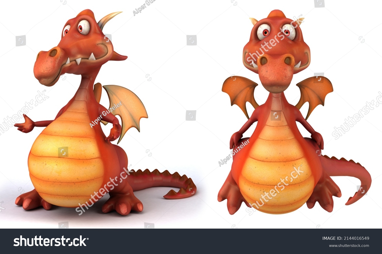 Cartoon Funny Dragon Poses Set On Stock Illustration 2144016549 ...