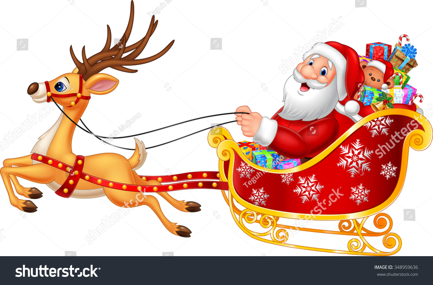 Cartoon Funny Santa His Christmas Sled Stock Illustration 348959636 ...