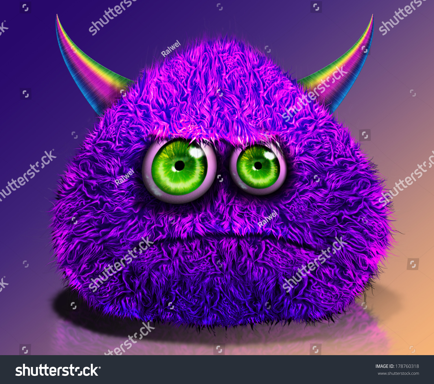 Cartoon Furry Monster With Horns Stock Photo 178760318 : Shutterstock