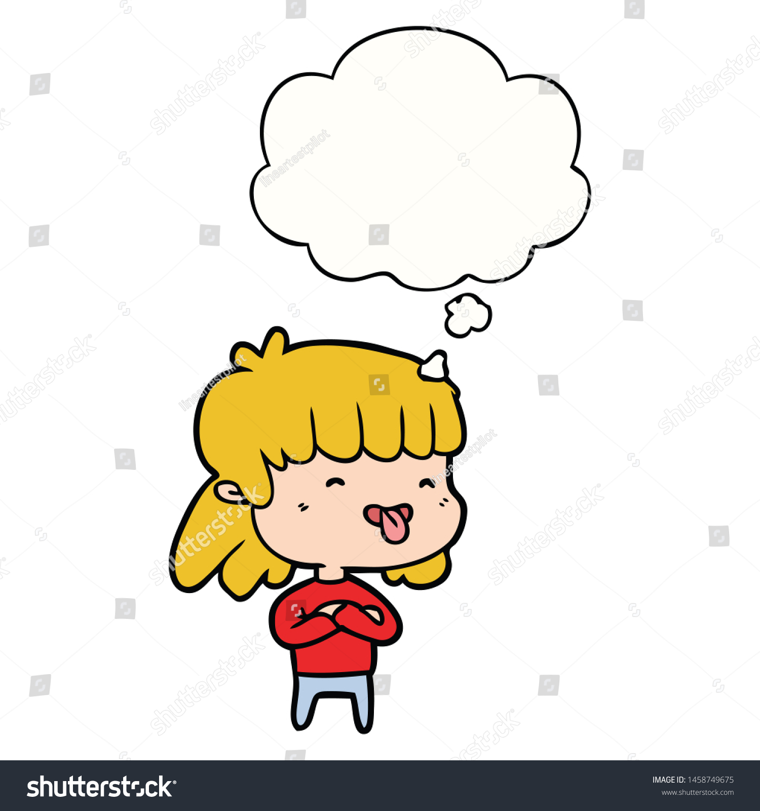 생각 버블로 혀를 내밀고 있는 만화소녀 스톡 일러스트 1458749675 Shutterstock 3392