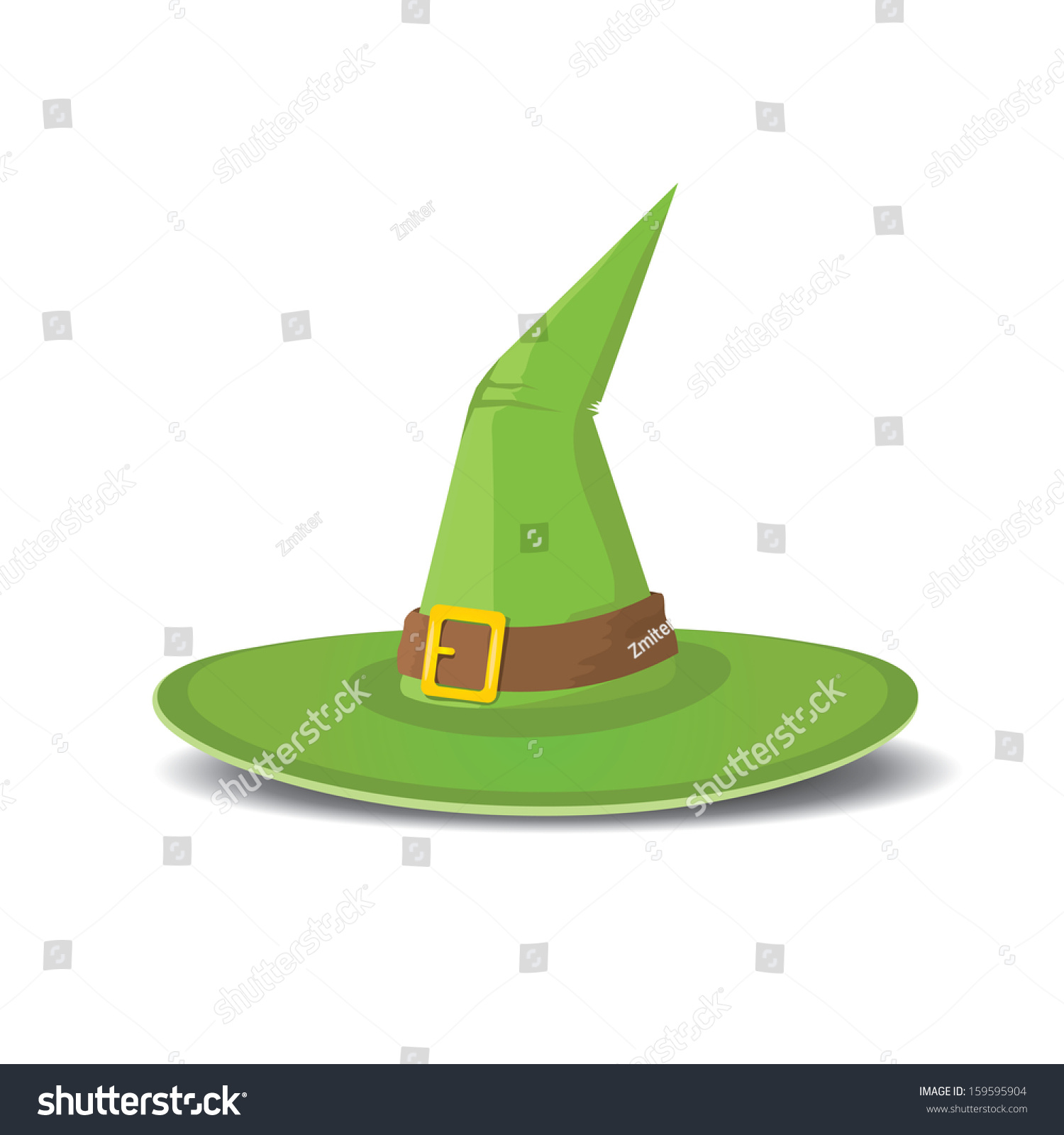 Cartoon Green Tall Witch Hat Isolated On White Background. Wizard Or ...