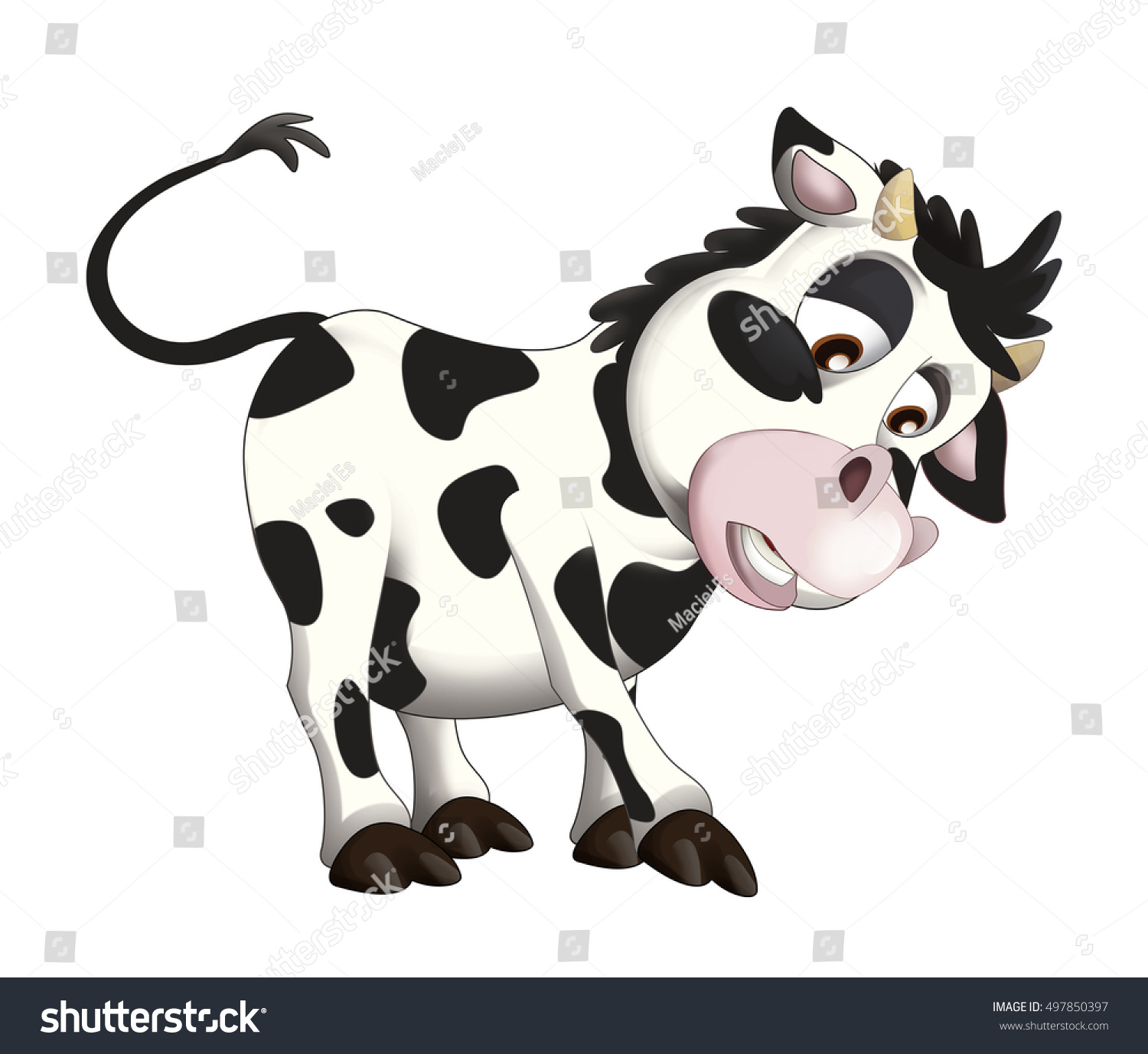 Cartoon Happy Young Cow Thinking Isolated Stock Illustration 497850397