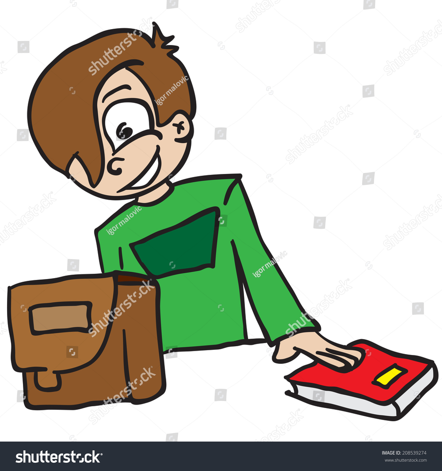 Cartoon Illustration Boy Getting Ready School Stock Illustration