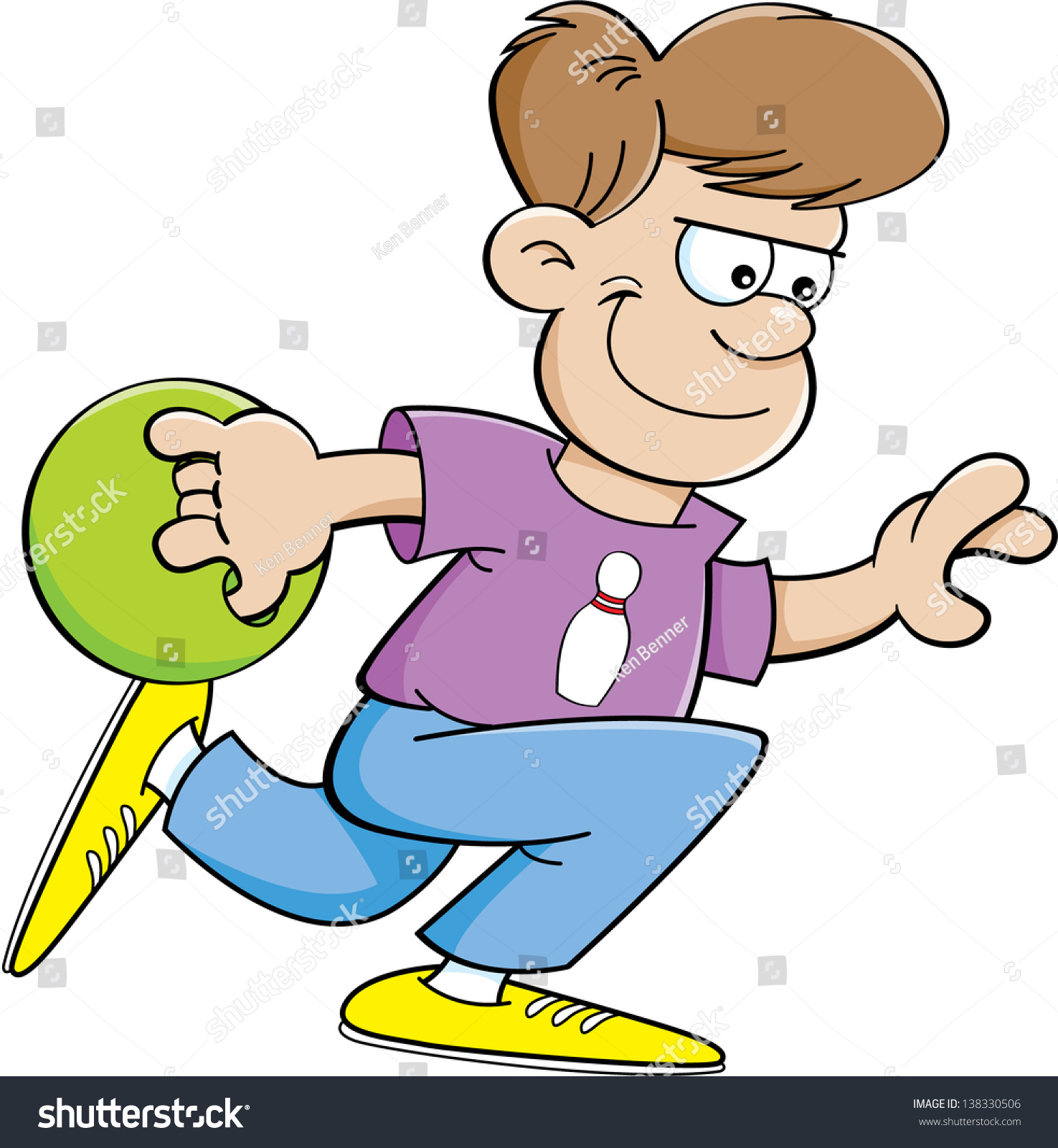 Cartoon Illustration Of A Boy Throwing A Bowling Ball - 138330506 ...