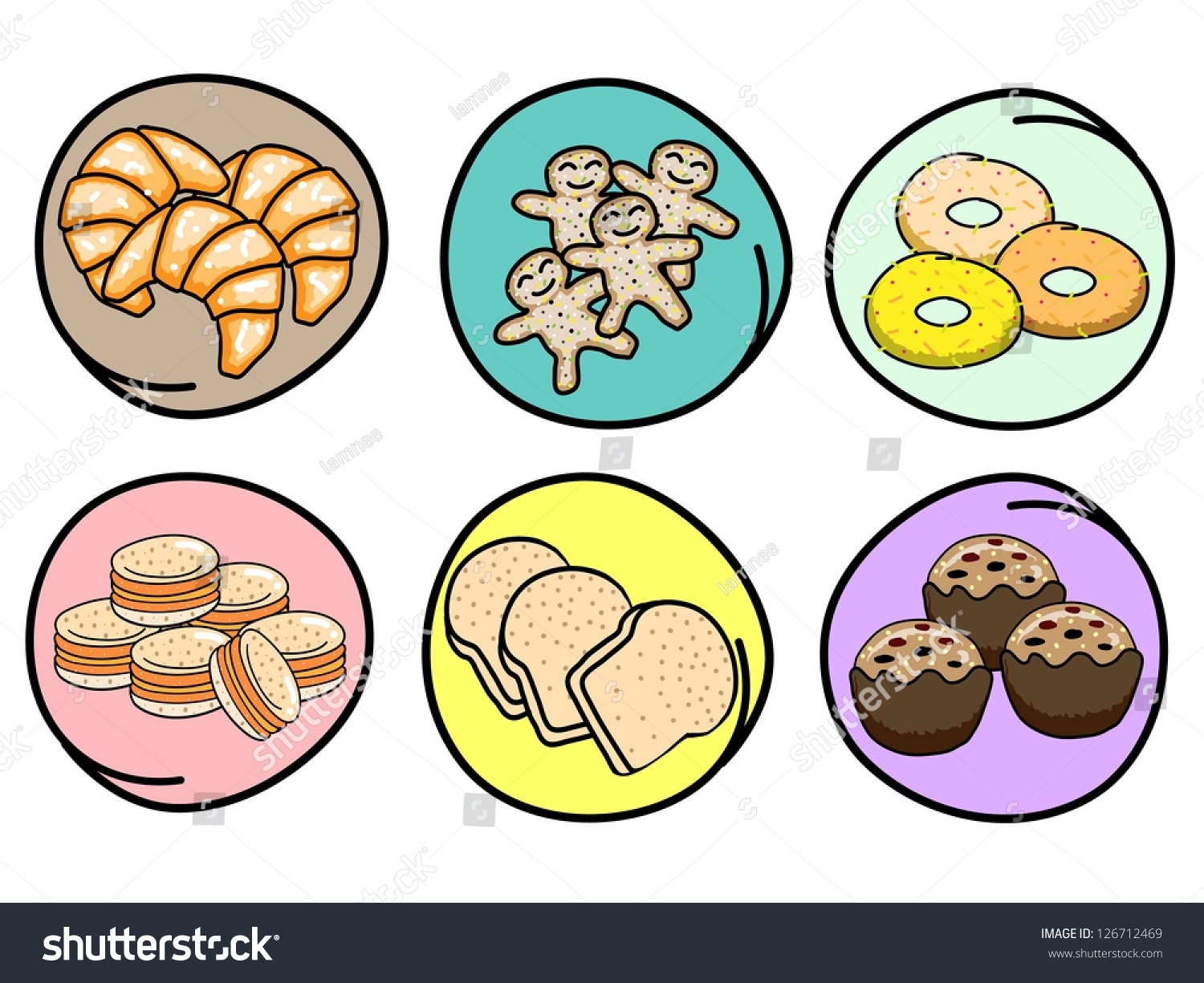 Cartoon Illustration Of A Collection Of Fresh Bakery, Donut, Croissant ...