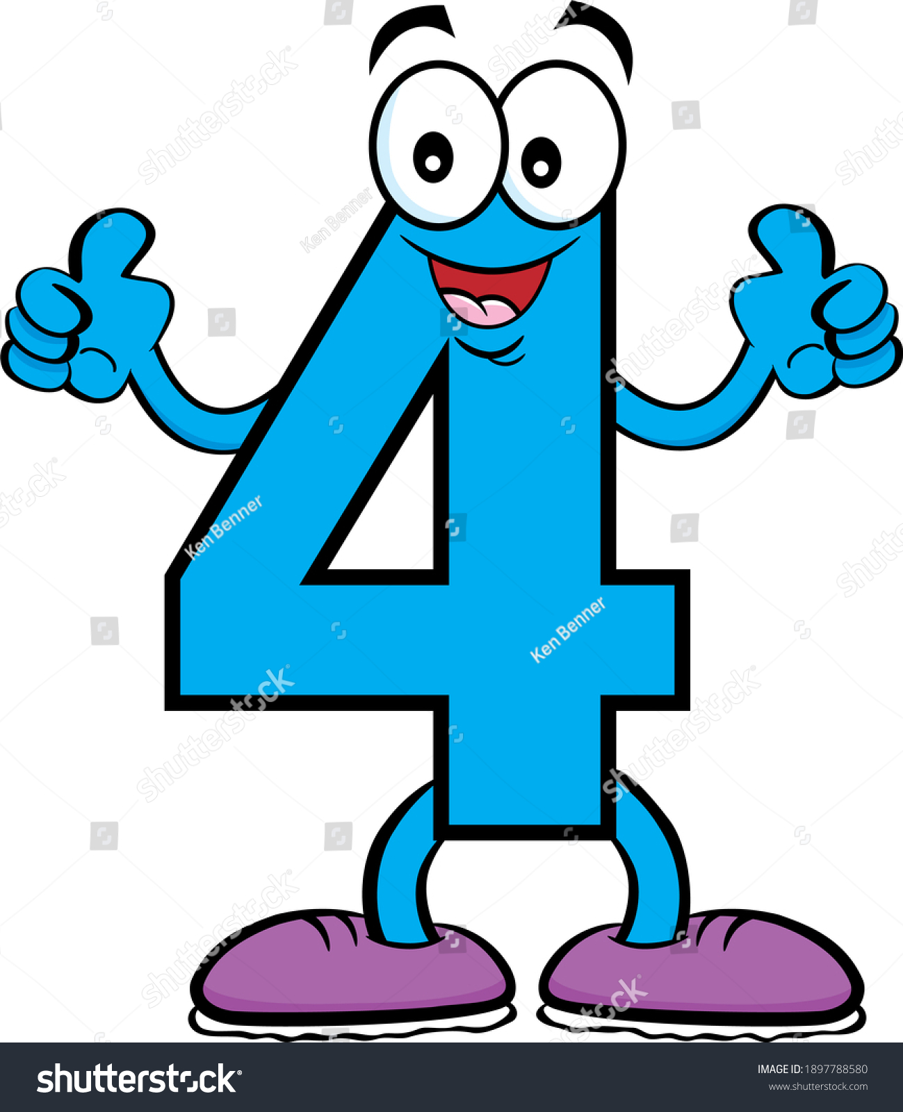 Cartoon Illustration Happy Number Four Giving Stock Illustration ...