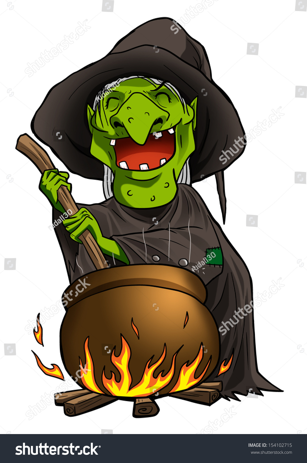 Cartoon Illustration Witch Stirring Concoction Cauldron Stock 