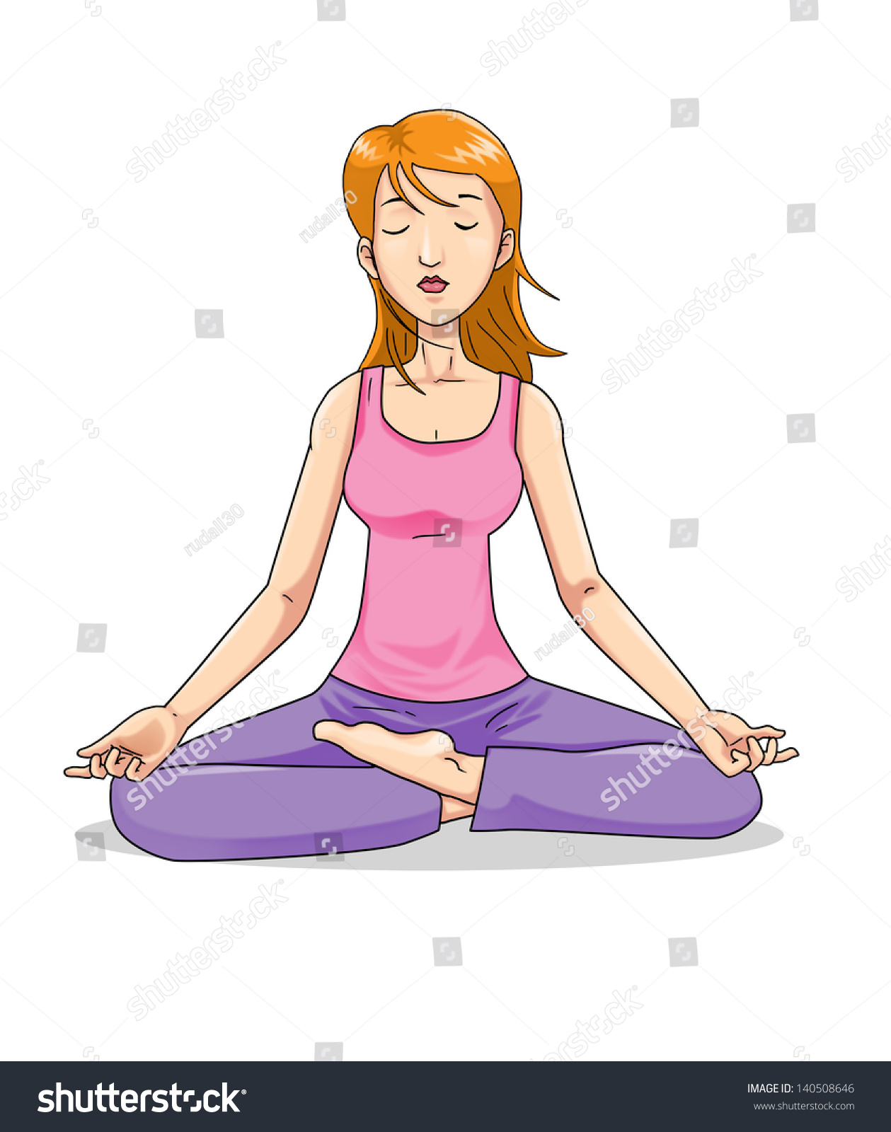 Cartoon Illustration Woman Meditating Stock Illustration 140508646 ...