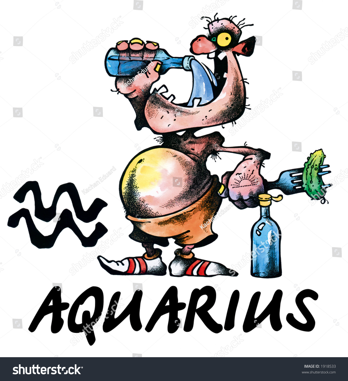 Cartoon Illustration Of Aquarius On White Background - 1918533 ...