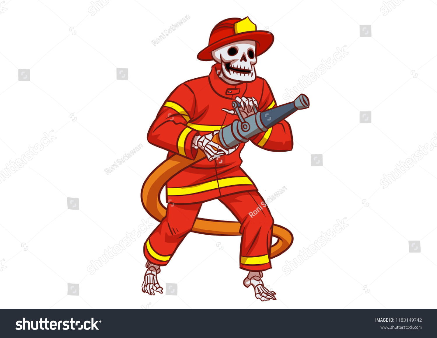 Cartoon Illustration Happy Skeleton Fireman Coat Stock Illustration 1183149742