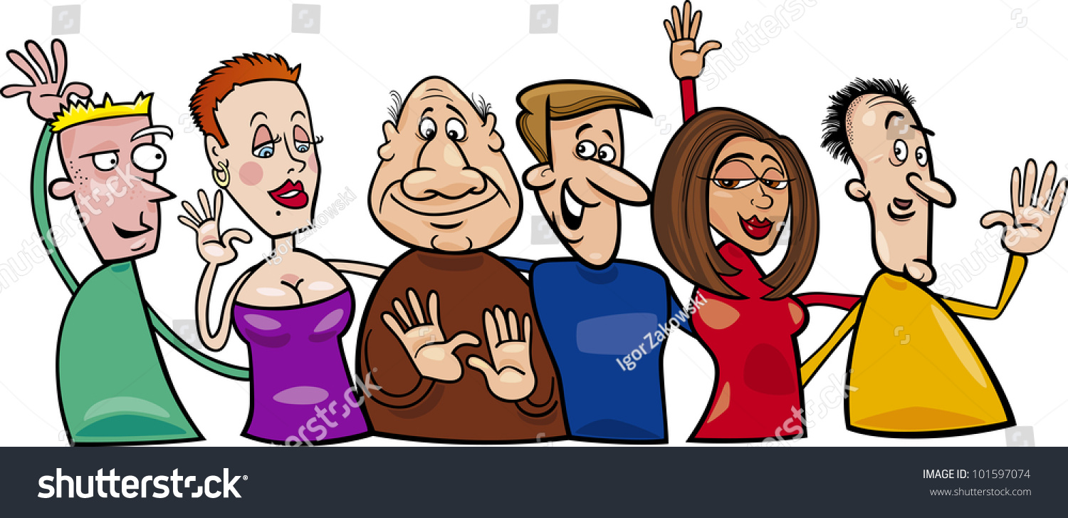 Cartoon Illustration Hugging Happy People Group Stock Illustration ...