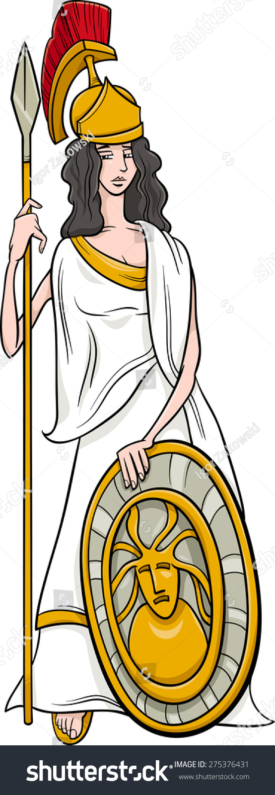 Cartoon Illustration Mythological Greek Goddess Athena Stock