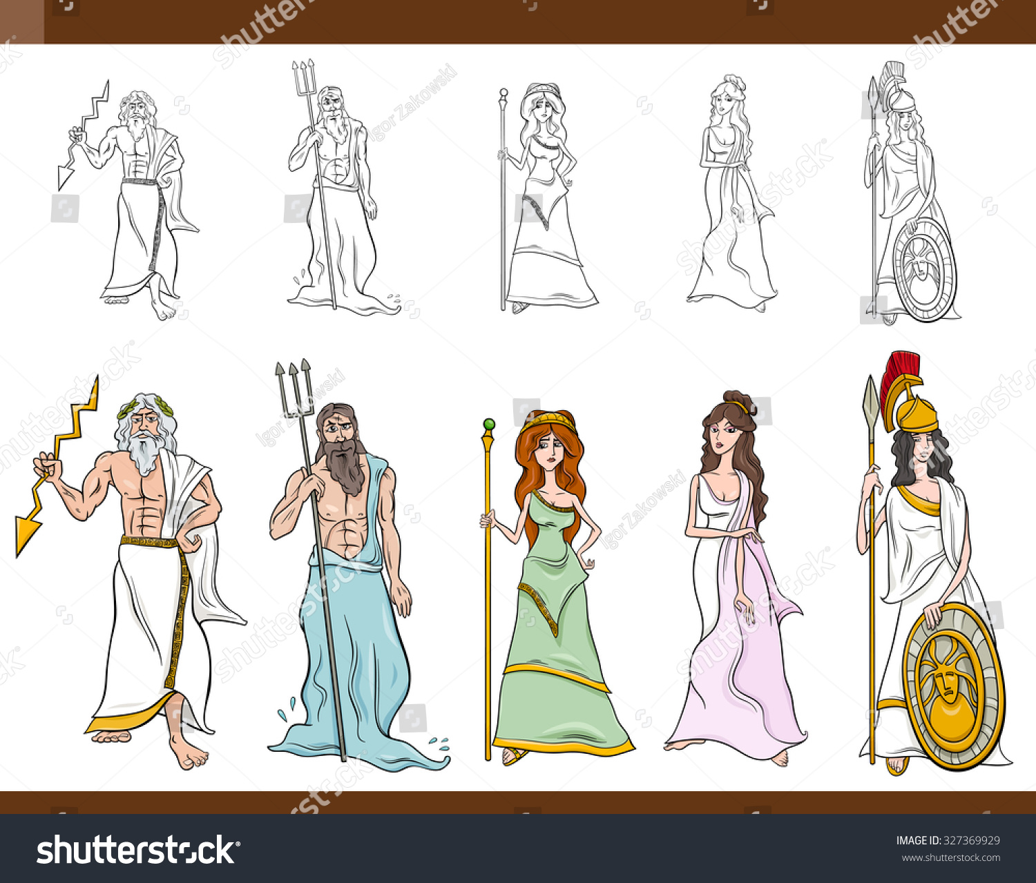 cartoon illustration mythological greek gods goddesses stock