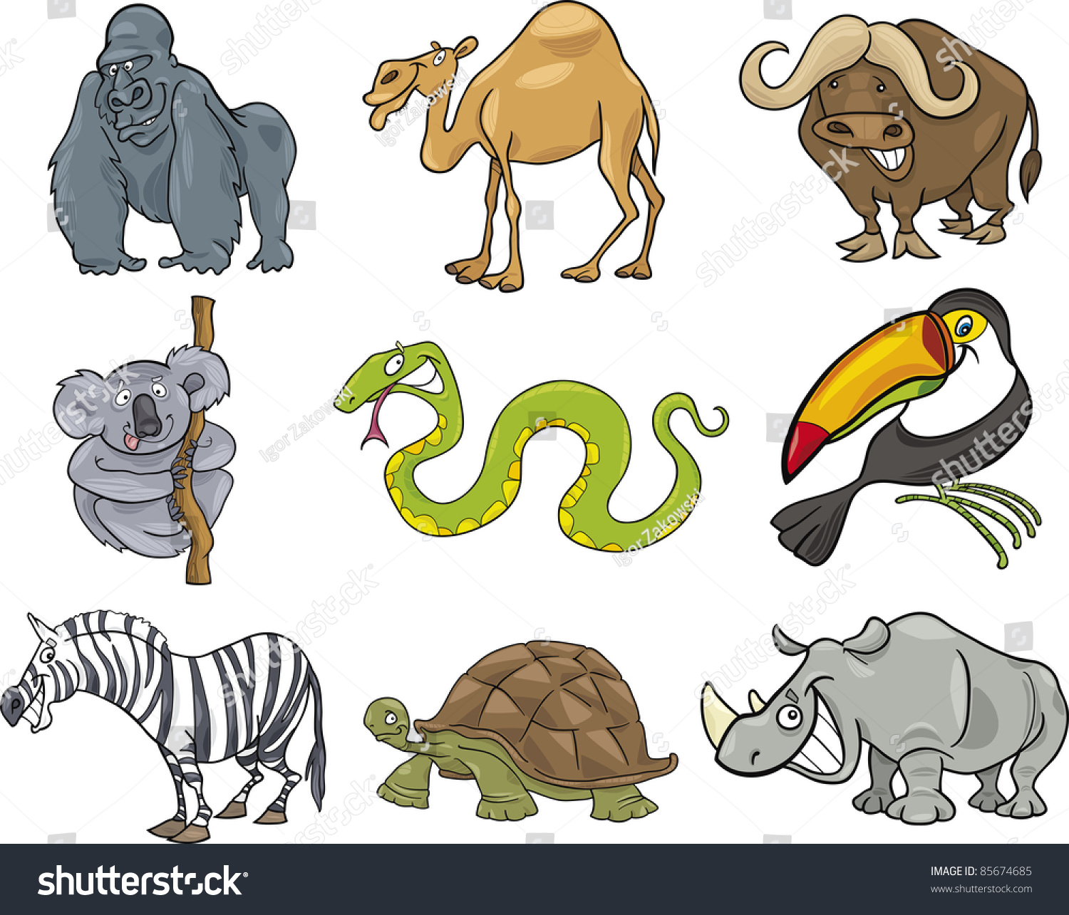 Cartoon Illustration Of Nine Funny Wild Animals - 85674685 : Shutterstock