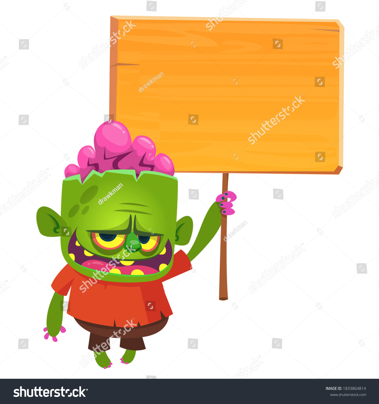 Cartoon Illustration Zombie Holding Wooden Sign Stock Illustration Shutterstock