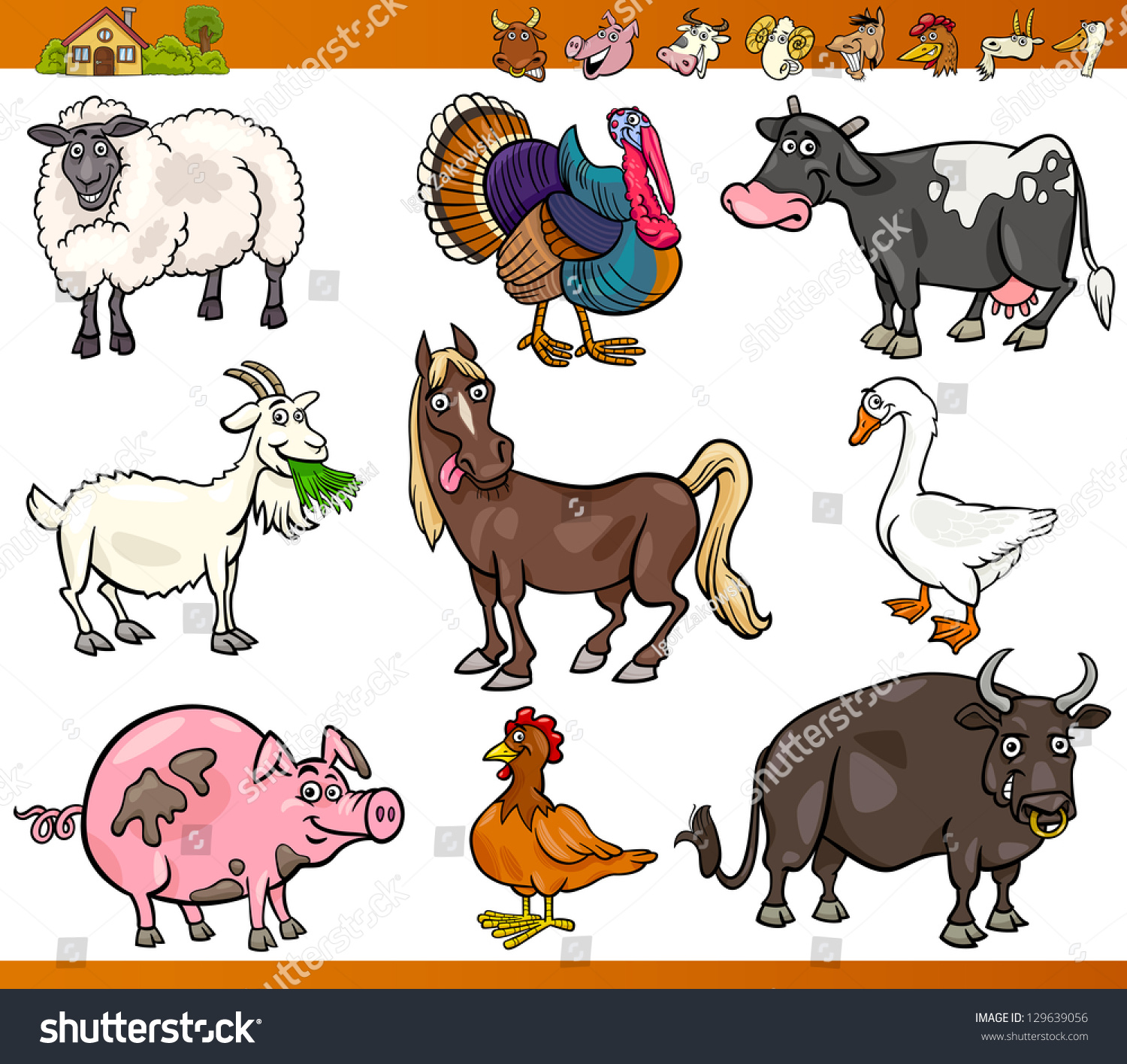 Cartoon Illustration Set Happy Farm Livestock Stock Illustration ...