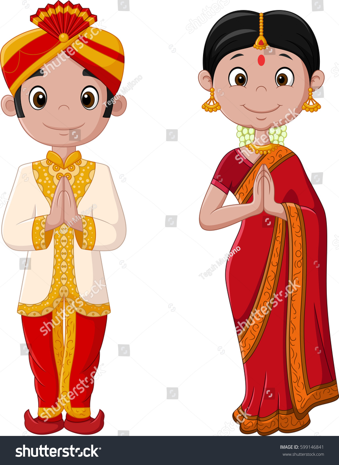 Cartoon Indian Couple Wearing Traditional Costume Stock Illustration 599146841 Shutterstock 3780